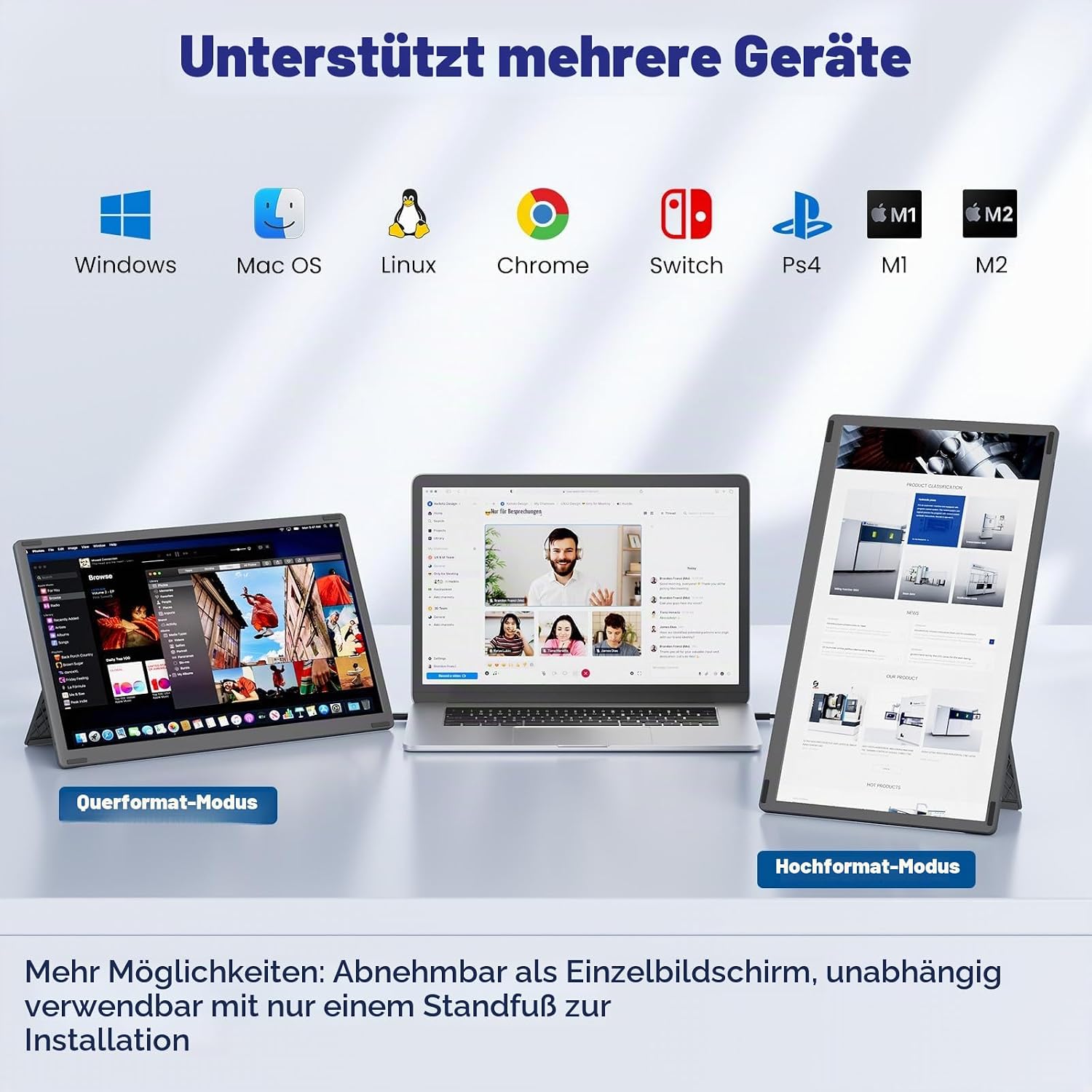 Laptop Bildschirm Erweiterung, 15.6” 1080P FHD Triple Laptop Monitor Erweiterung, Um 235° Drehbarer, Abnehmbarer Dreifach-Bildschirm für 13-17,3” Laptops, Plug & Play kompatibel mit Mac/Windows – Bild 7
