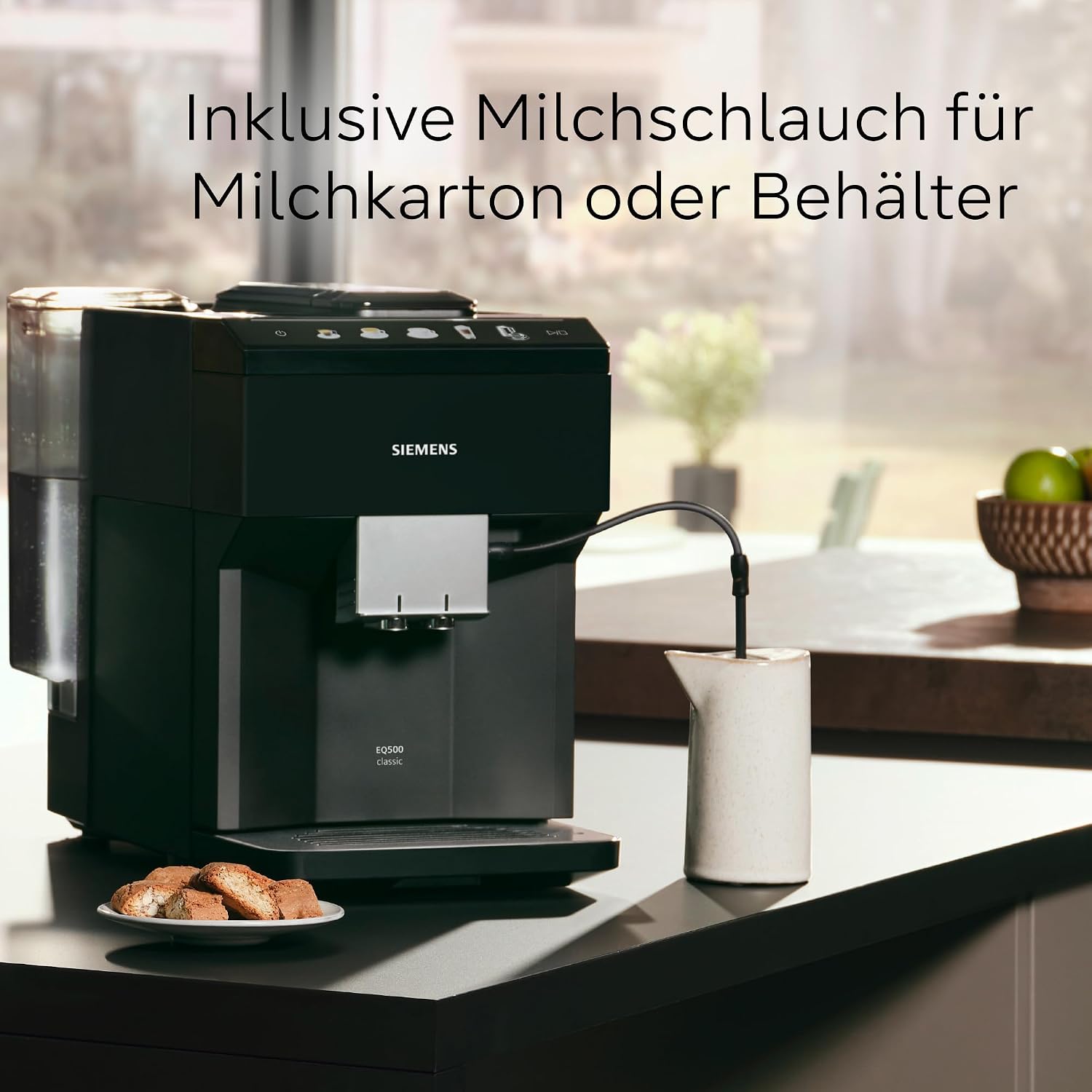 Siemens Kaffeevollautomat EQ500 classic, farbiges TFT-Display, 5 Kaffee- und Milchgetränke, Doppeltassenfunktion, einfache Reinigung, entnehmbare Brüheinheit, mit Milchschlauch, Schwarz, TP511E19 – Bild 6
