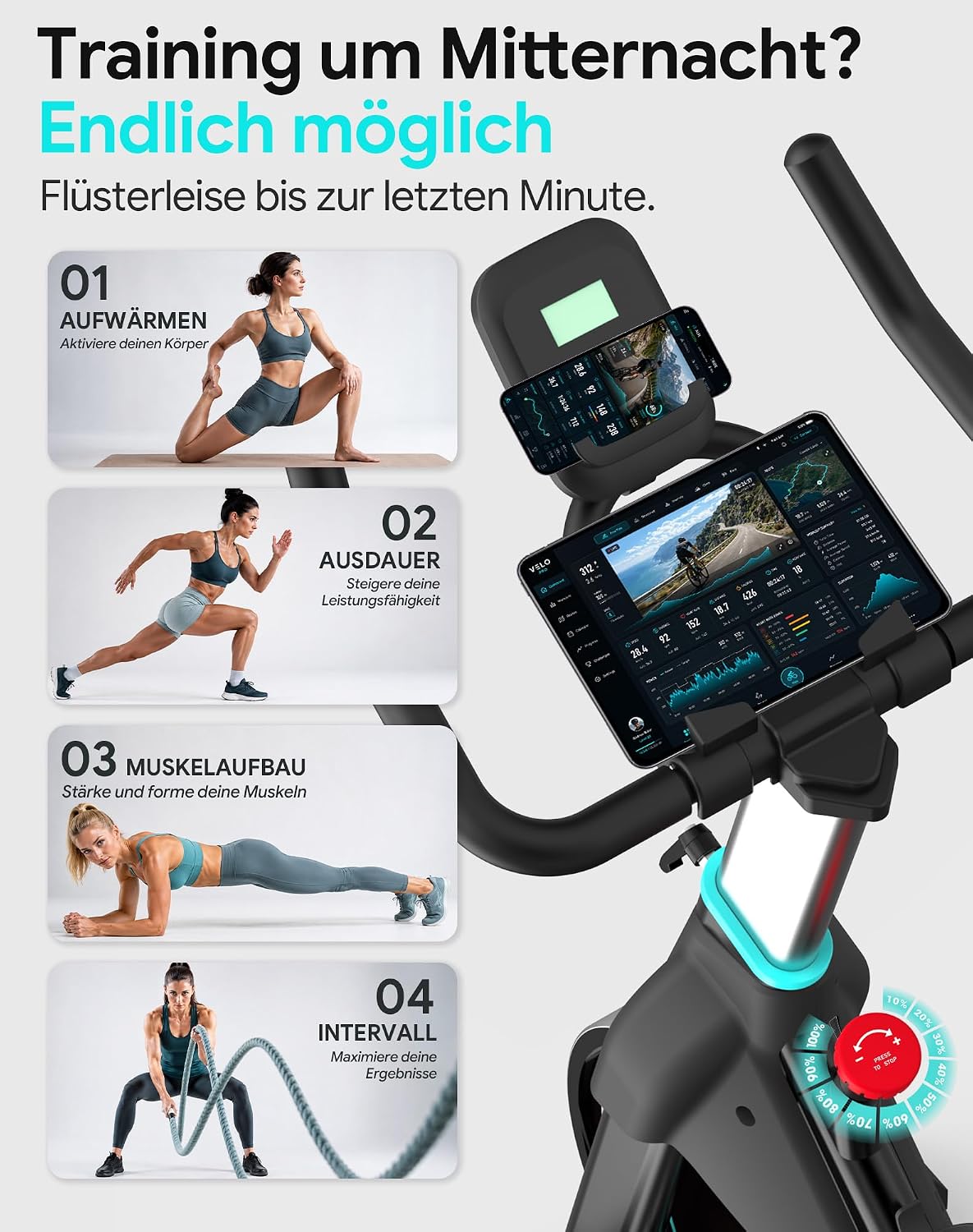 WENOKER Heimtrainer Fahrrad, Magnetwiderstand mit 15 dB – Bild 7