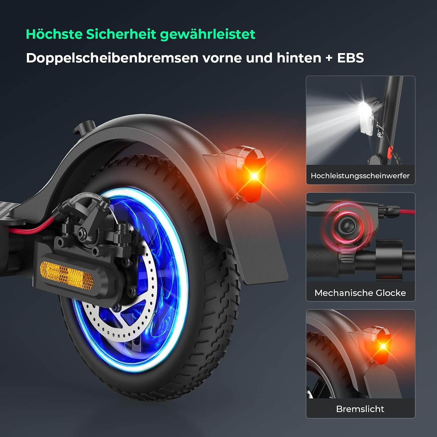 E Scooter mit Straßenzulassung, ABE Elektroroller Belastung bis 120kg, 30 km Reichweite, LED, 20km/h, 350W Motor, 8,5 Zoll Wabenreifen,Duales Bremssystem E Roller für Erwachsene – Bild 4
