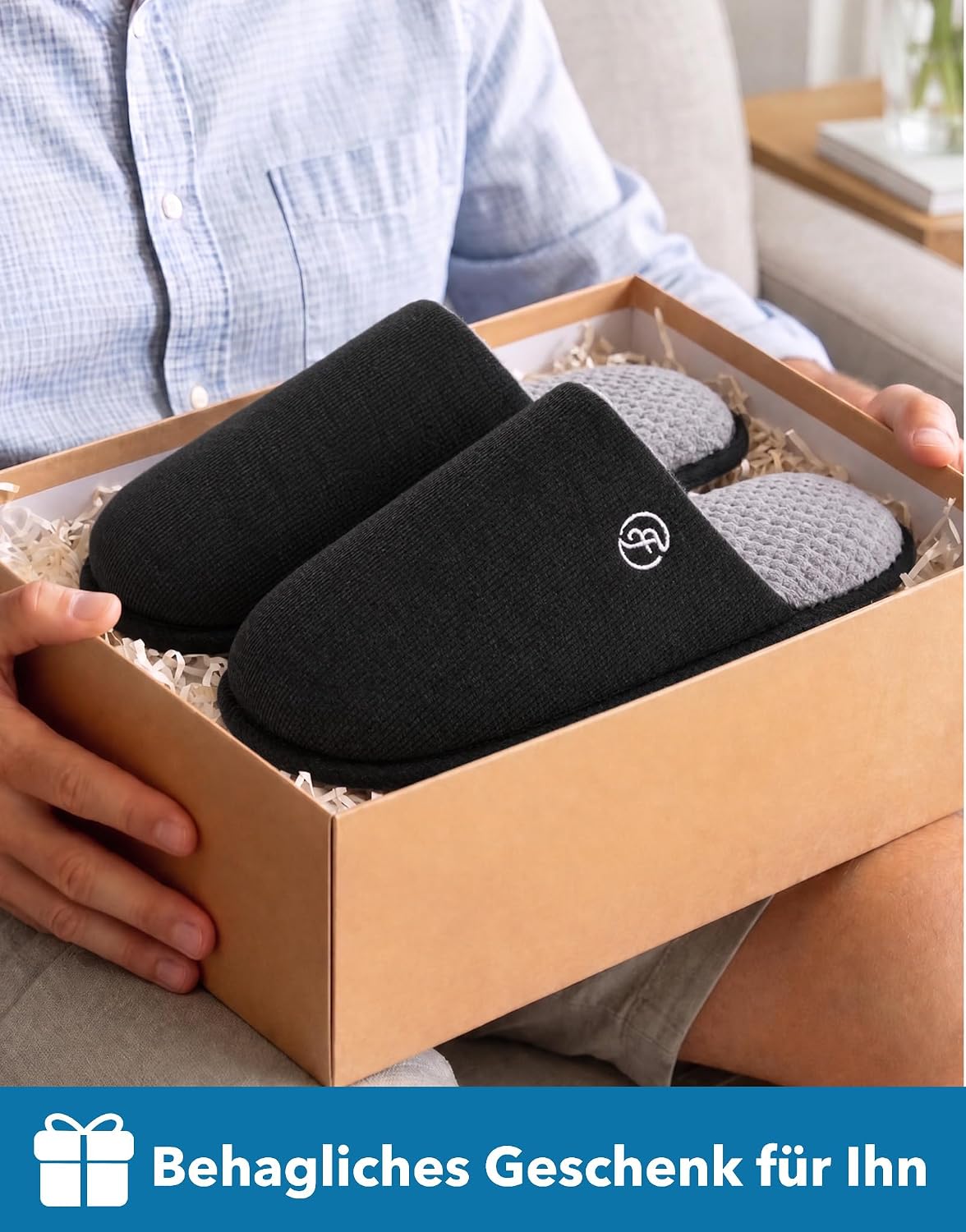 EverFoams Herren Strick Hausschuhe Leichter Memoryschaum Innen Pantoffeln – Bild 7