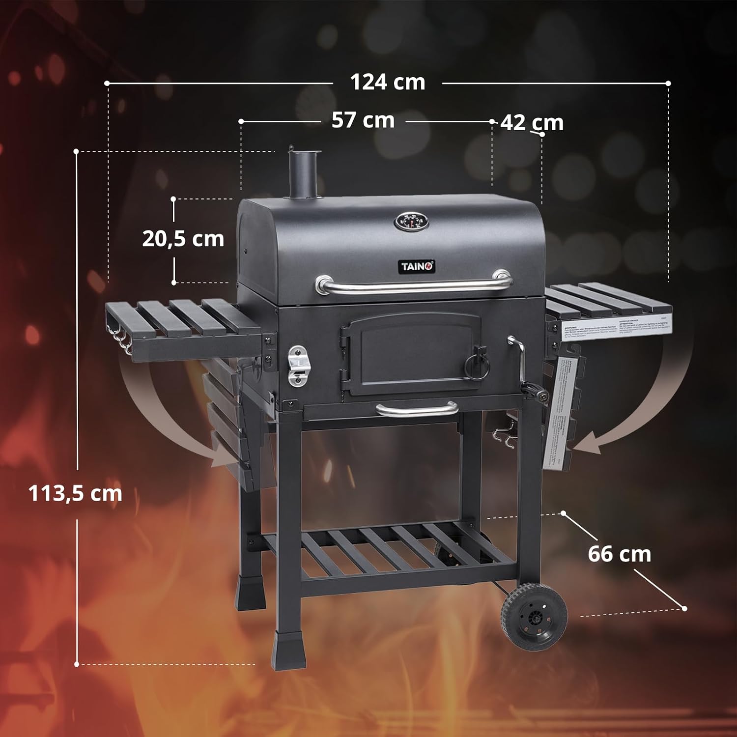 TAINO HERO XL BBQ Smoker GRILLWAGEN Holzkohle Grill Grillkamin Standgrill Räucherofen Zubehör – Bild 3