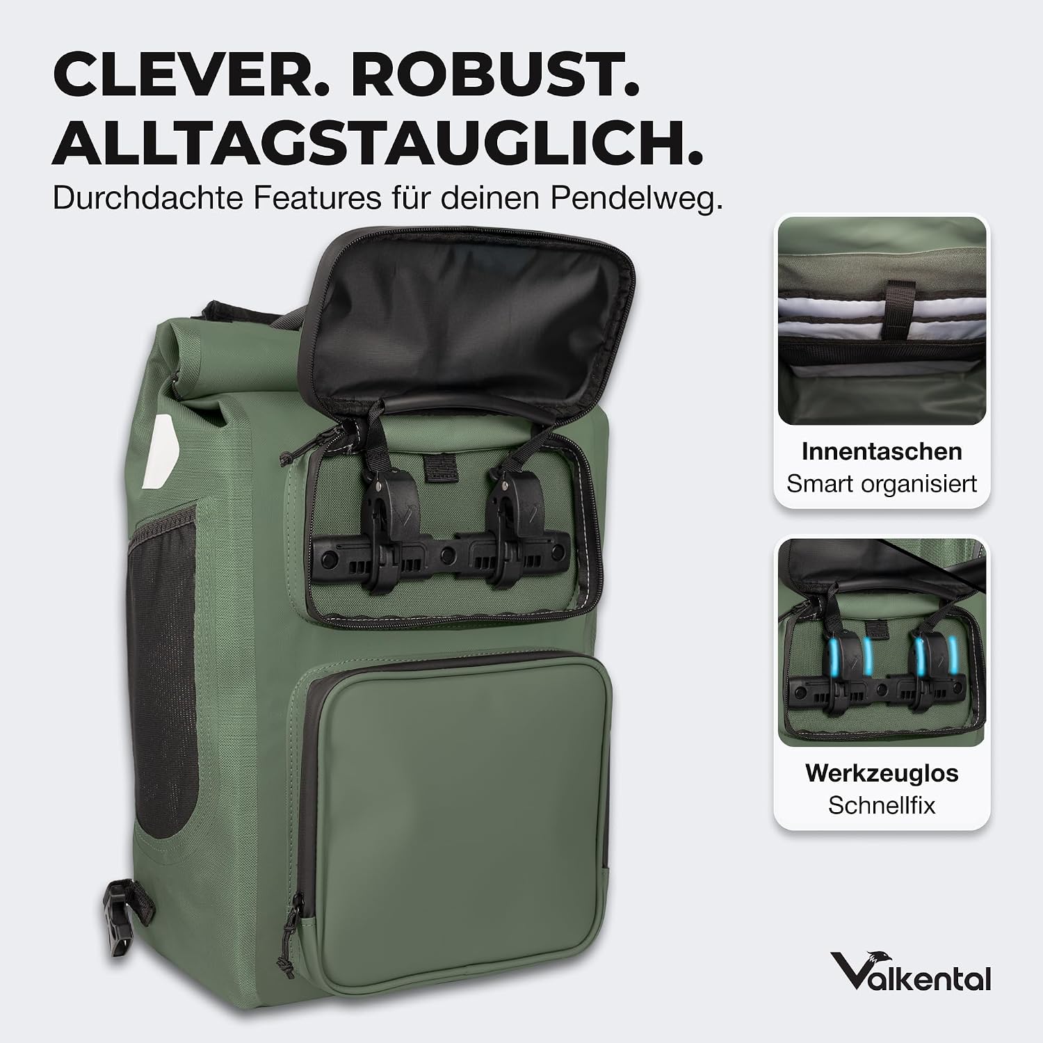 Valkental UrbanX 2in1 Fahrradtasche & Rucksack, 28L – Bild 3