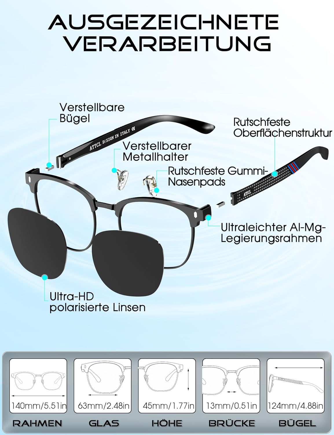 ATTCL Sonnenbrille Herren Polarisiert UV400 Leicht AL-MG Halbrandbrille – Bild 6