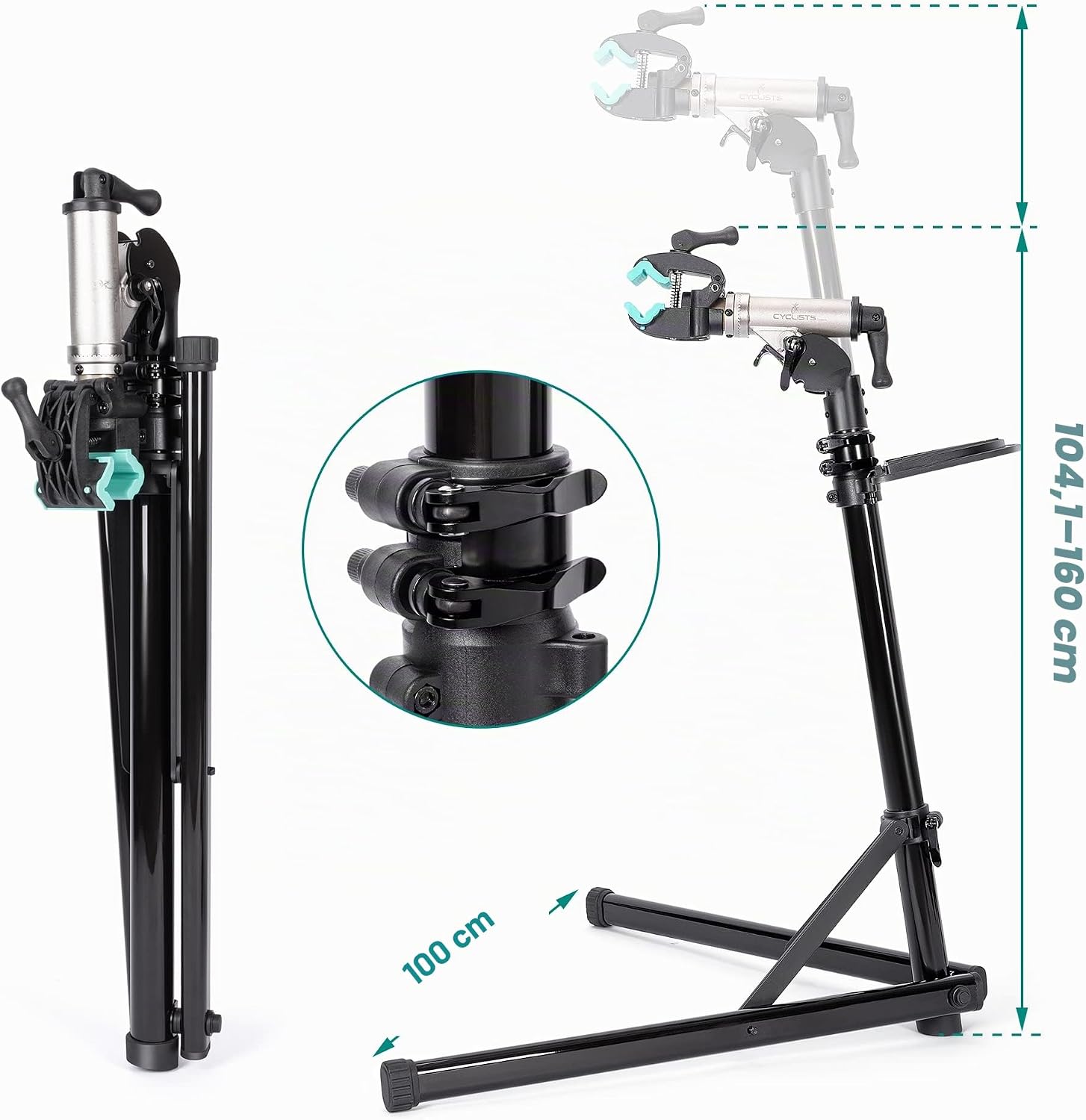 cyclists Profi Fahrrad-Reparaturständer bis 50kg – Klappbarer E-Bike Montageständer aus Aluminium – 360° Drehbar & Höhenverstellbar – Stabiler Arbeitsständer für Schwere MTB & Rennräder (Silber) – Bild 6