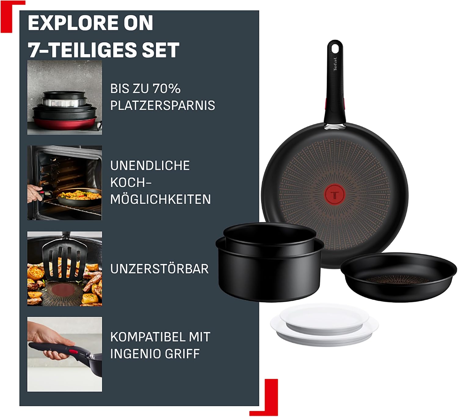 Tefal Ingenio Explore On 7-tlg. Kochgeschirr-Set, stapelbar, platzsparend – Bild 3