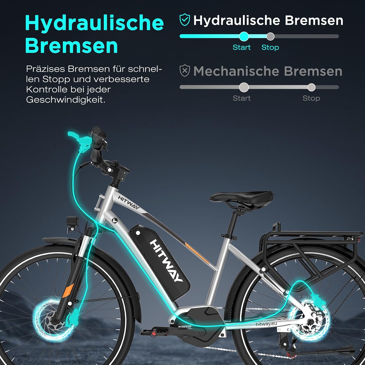 HITWAY 27,5 Zoll E-Bike mit Mittelmotor, 250W, 36V 13Ah Akku, 70 Nm Drehmoment, bis zu 180 km Reichweite, 7-Gang, Pedelec Trekkingrad für Damen und Herren – Bild 4