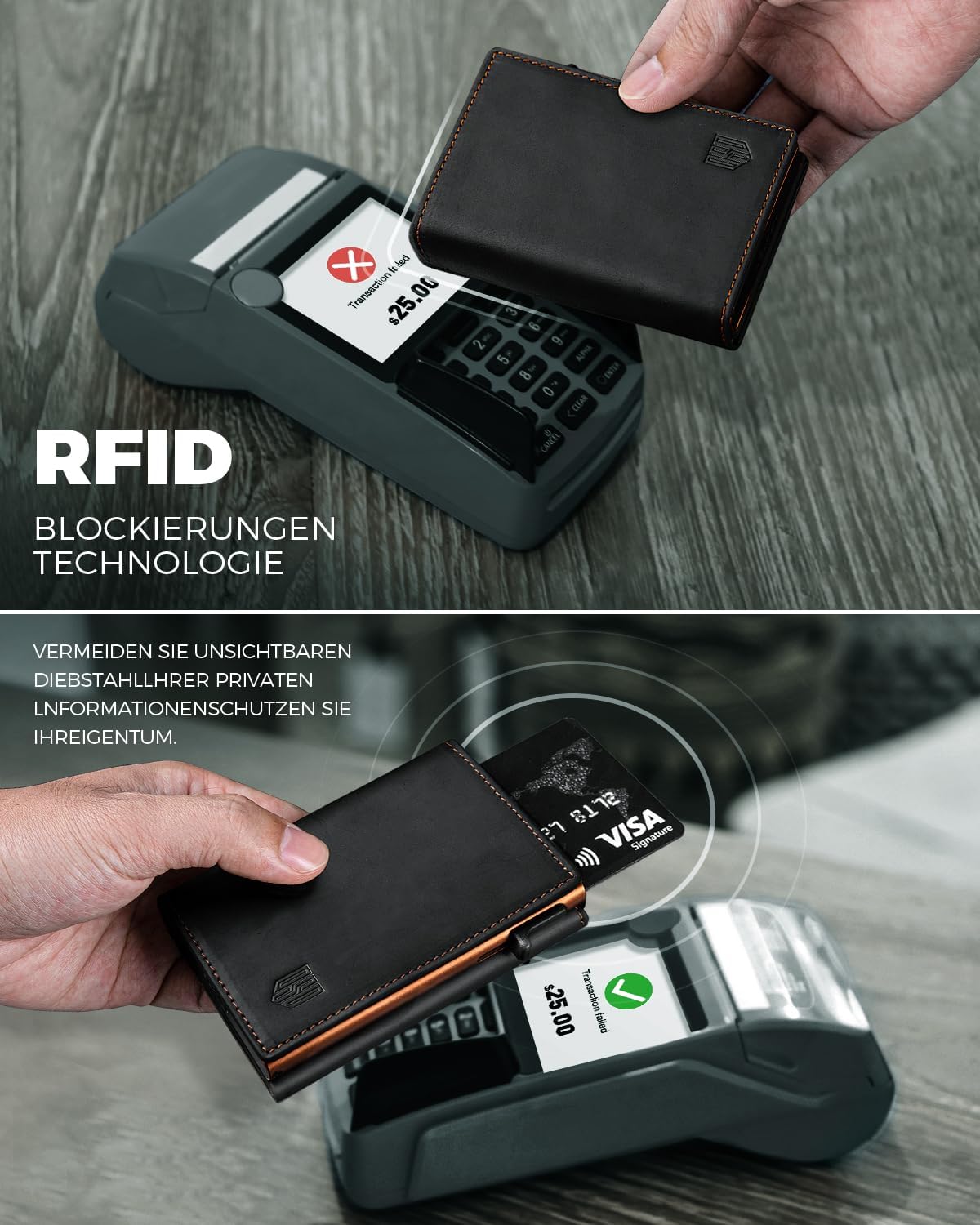 DODENSHA MagSnap Portmonee Herren I Slim Wallet mit Münzfach I Kreditkartenetui Geldbeutel für 10+ Karten I Magnetischer Verschluss Geldbörse Herren I RFID Schutz I SchwarzOrange – Bild 7