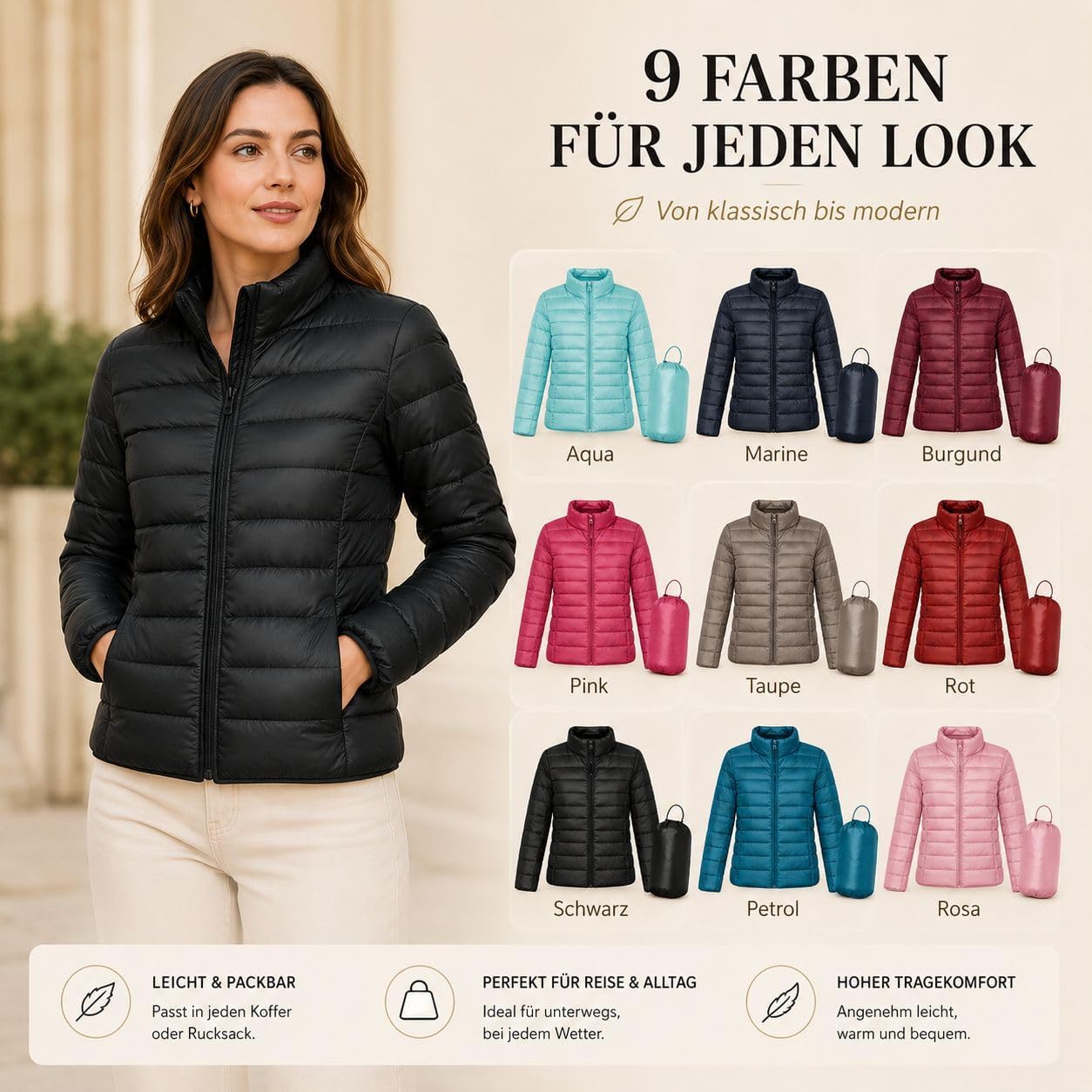 Leichte Daunenjacke Damen-Puffer Jacke Damen Leichter Daunenmantel Lightweight Steppjacke Damen Leicht Packable Down Jacket Women Federleichte Daunenjacke Frauen Dünne Jacke Daunen – Bild 2