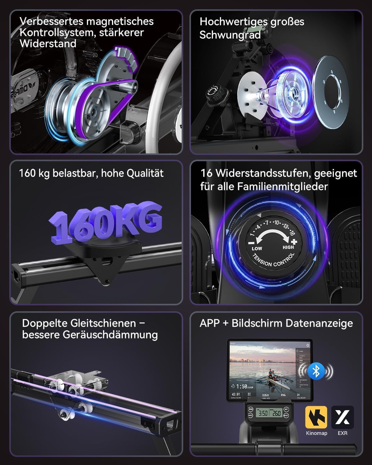 DMASUN Rudergerät für Zuhause, 16/32 Widerstandsstufen, Leise Magnetbremse – Bild 6