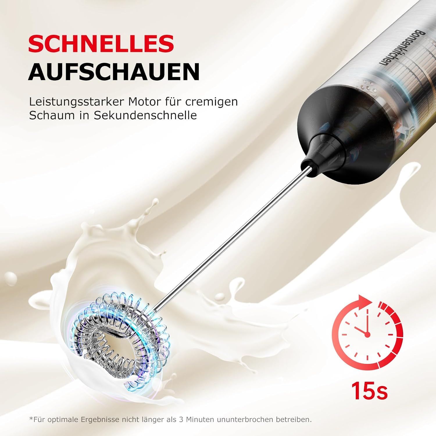 Bonsenkitchen Wiederaufladbarer Milchaufschäumer, 3-Geschwindigkeiten – Bild 5