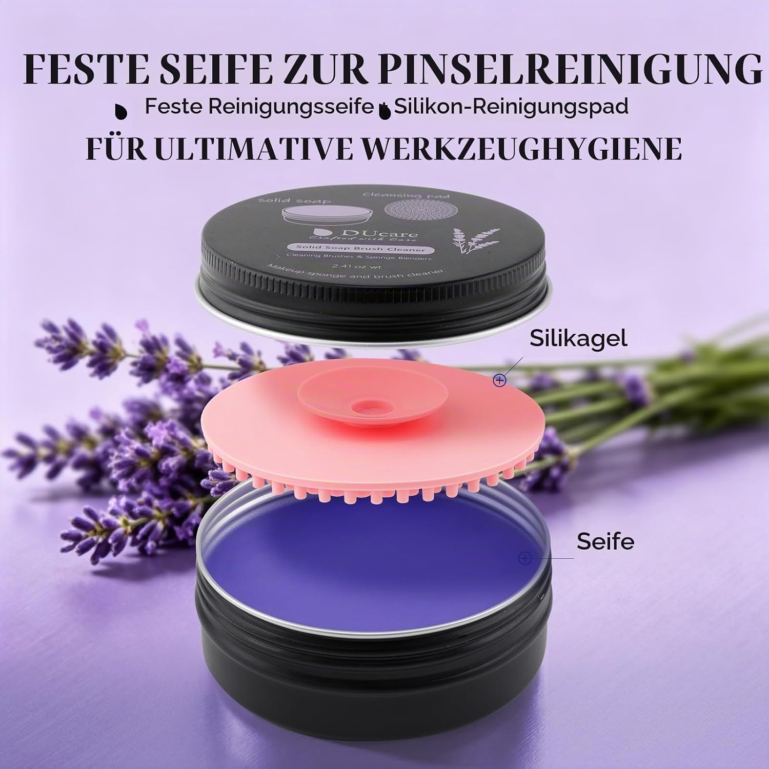 DUcare Make-up-Pinsel-Reiniger, solide Seifenreiniger, leicht zu reinigende Pinsel und Make-up-Schwämme (Lila) – Bild 3