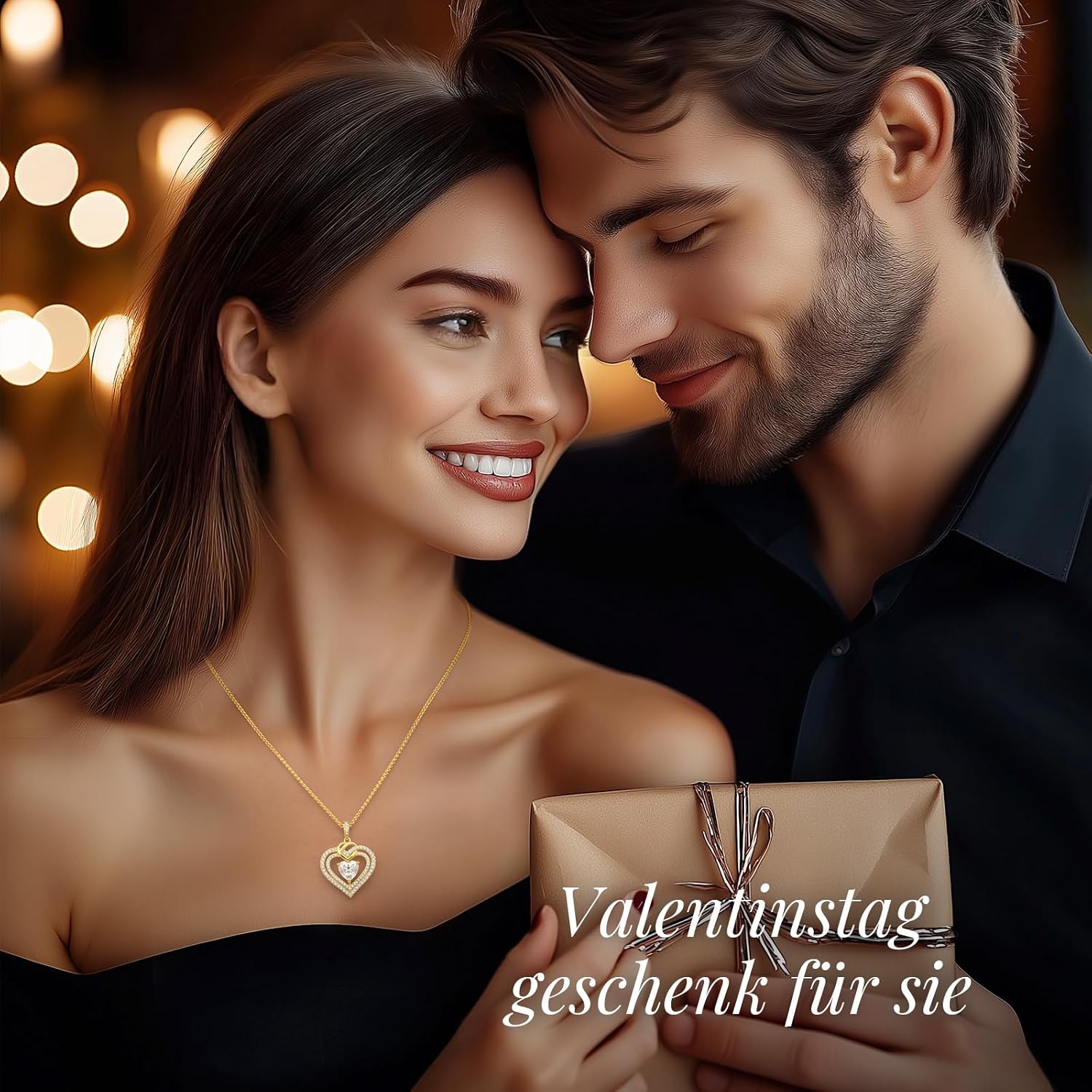 CDE Kette Damen Moissanite Halskette Damen Silber 925, Doppel Herz VVS1 Reinheit D Farbe, Frauen Schmuck Geburtstags Geschenk für Sie Freundin Weihnachten Valentinstag Muttertags – Bild 2