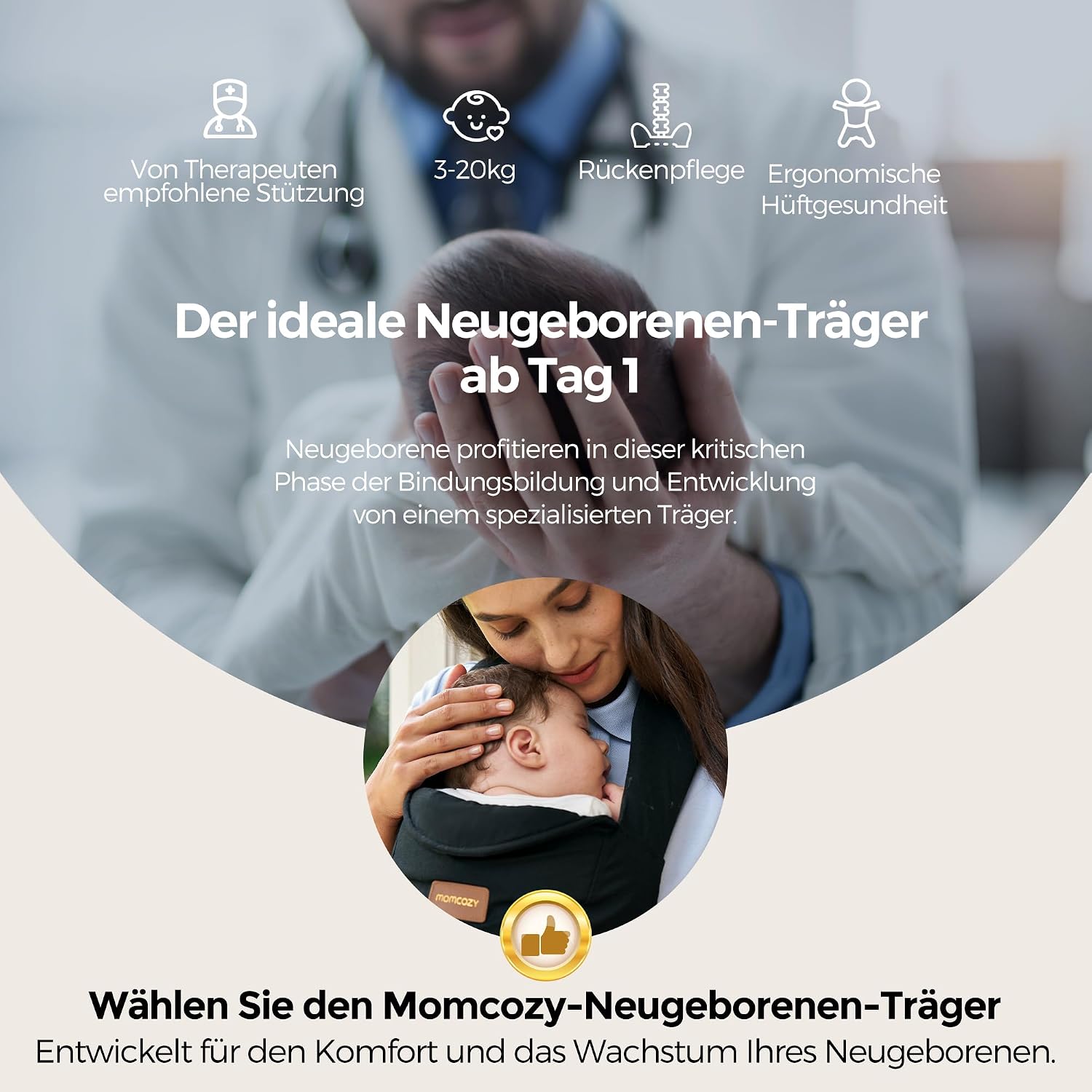 Momcozy Babytrage Neugeborene ab Geburt | Ergonomische Tragehilfe mit Nackenstütze | Leicht & sicher (3-11 kg),Schwarz – Bild 2