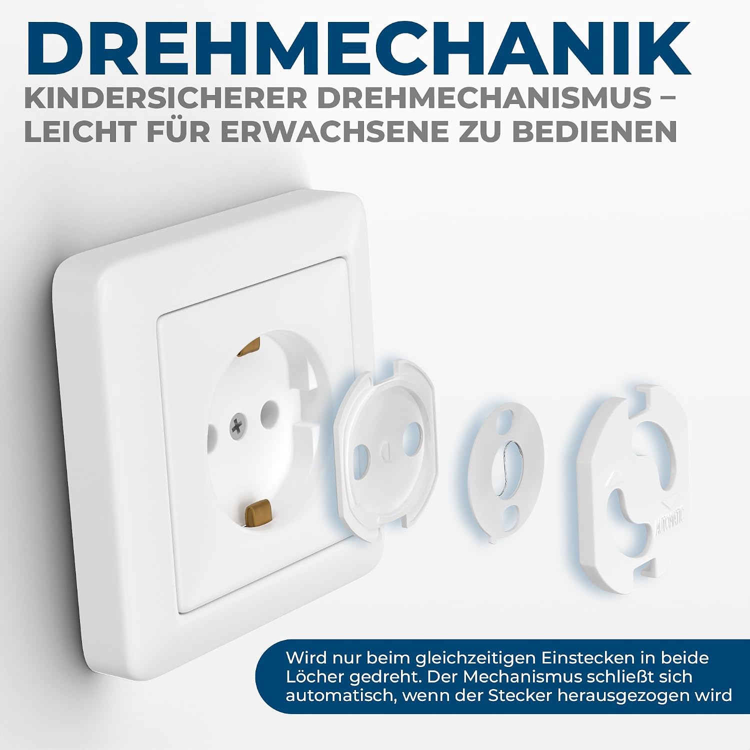 Hoffenbach 20x Steckdosen Kindersicherung – Steckdosensicherung mit Drehmechanik – Schutz für Babys & Kinder – Steckdosenschutz verhindert Unfälle & Stromschläge – Steckdose Kinderschutz – Weiß – Bild 3