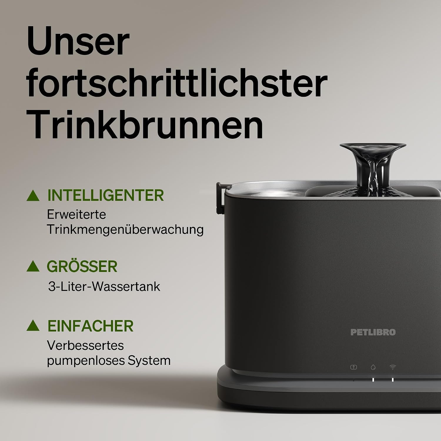 PETLIBRO Verbesserter Katzenbrunnen, Dockstream 2 Smart App-Überwachungs Trinkbrunnen für Katze, 3L Katzentrinkbrunnen Edelstahlschale zum Trinken im Innenbereich, 5G WiFi Wasserbrunnen Hund, Schwarz – Bild 3