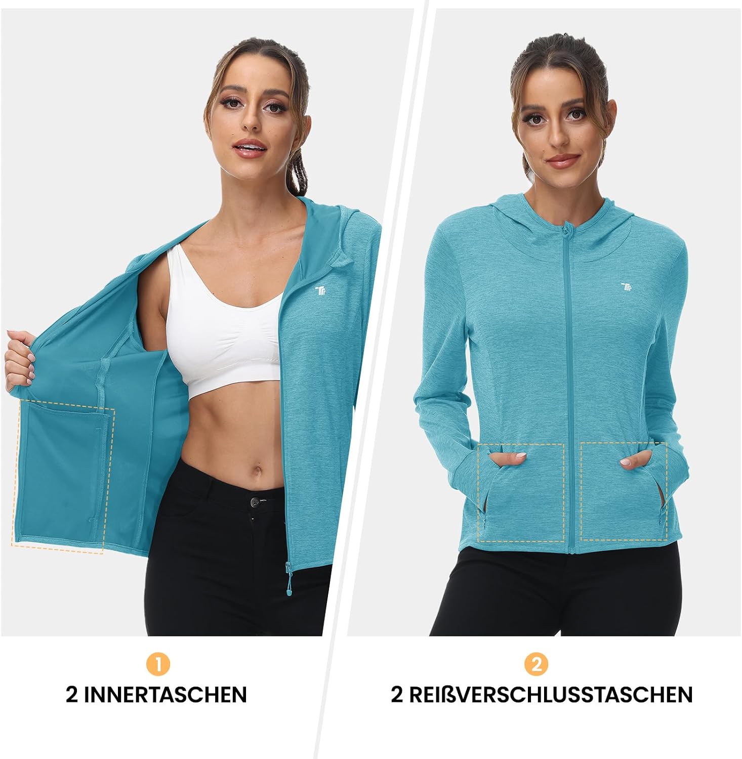 Rdruko Laufjacke Damen Sportjacke UV Jacke Trainingsjacke mit Kapuze – Bild 6