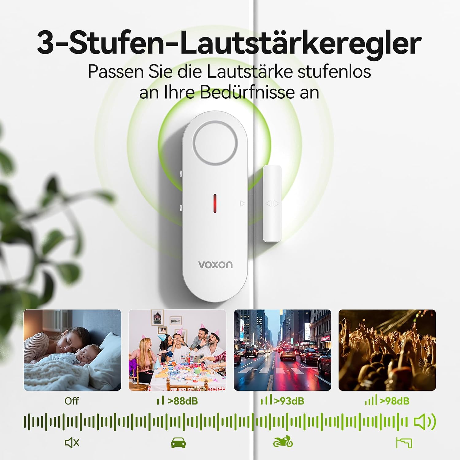 VOXON Türalarm, Fensteralarm Einbruchschutz, 2-in-1 Alarm/Türgong, 3-stufiger Lautstärkeregler, Alarmanlage Tür- und Fenstersensoren mit Sirene für Pool, Haus, Geschäft, Garage, Wohnung (2Pcs) – Bild 4