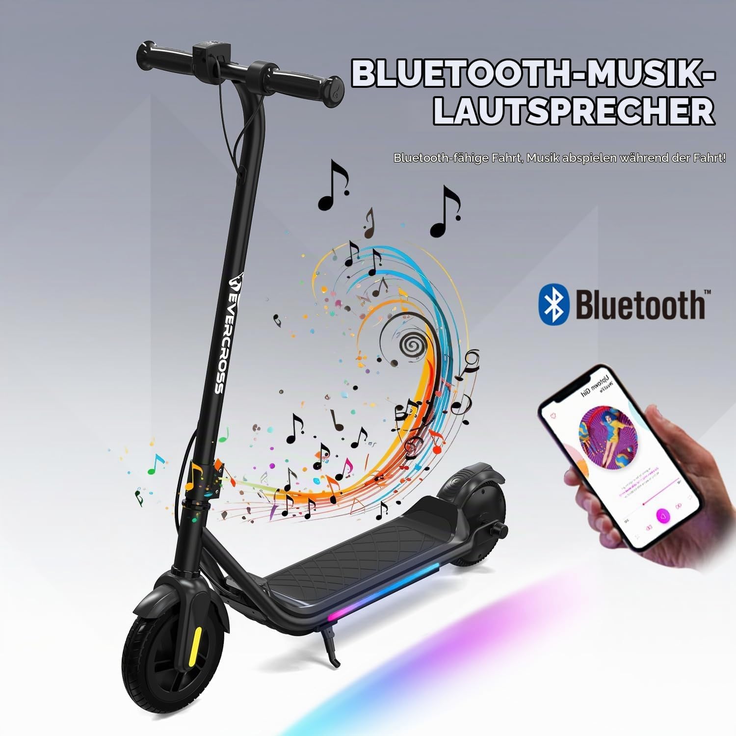 EVERCROSS E6 E Scooter Kinder,Bluetooth-Musik,bis 20KM Reichweite – Bild 3