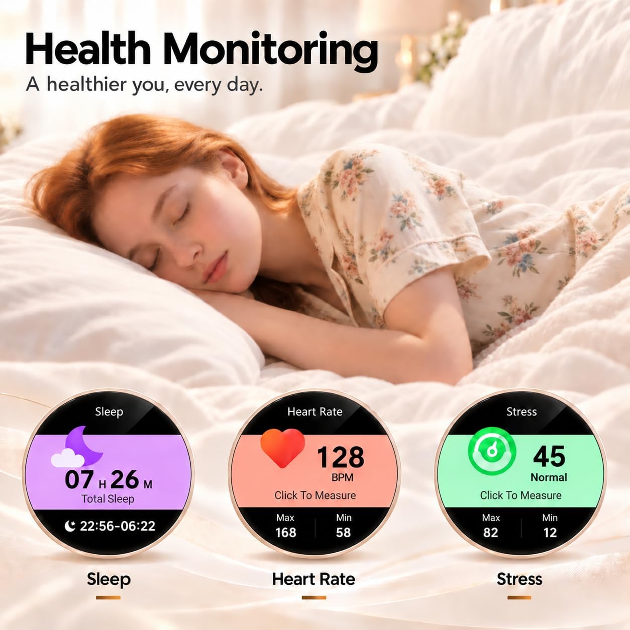Smartwatch Damen mit Telefonfunktion, 1,27-Zoll AMOLED-HD Voll-Touchscreen Smartwatch, 120+ Sportmodi, IP68 Wasserdicht Fitness Tracker mit Herzfrequenz, Schlafmonitor für iOS Android, Rotgold – Bild 4