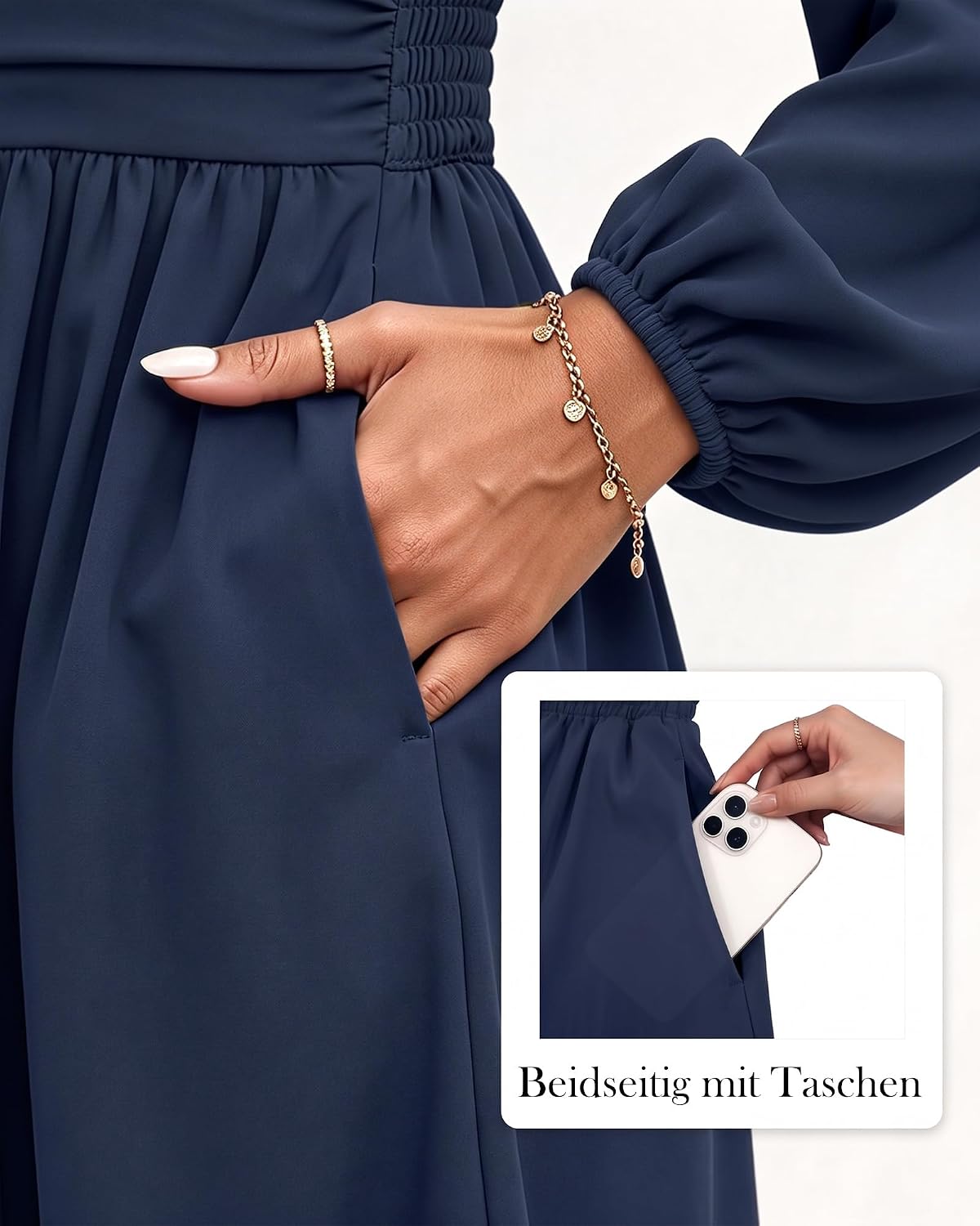 JasGood Damen Kleid Langarm Herbstkleid V-Ausschnitt Freizeitkleider – Bild 4