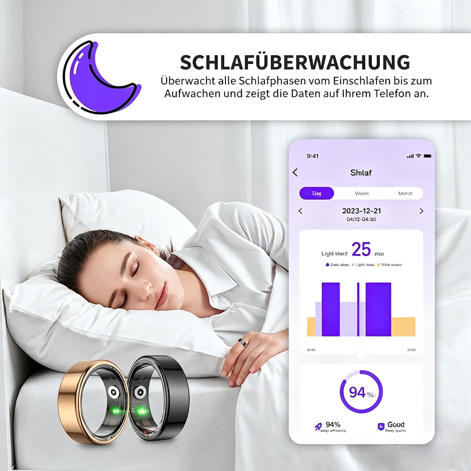 Smart Ring, No Subscription Required smart Ring Damen, Fitness Ring for Women & Men, Health Ring with Heart Rate, Sleep Monitoring/Motion Tracking, Waterproof (Roségold 8) – Bild 5