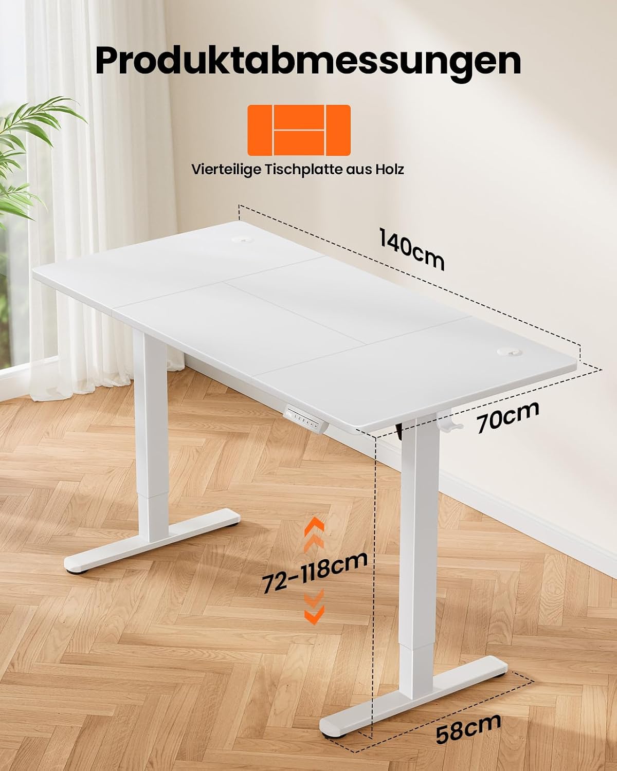 ErGear Höhenverstellbarer Schreibtisch 140x70cm 4-Speicher Geteilte Platte – Bild 6