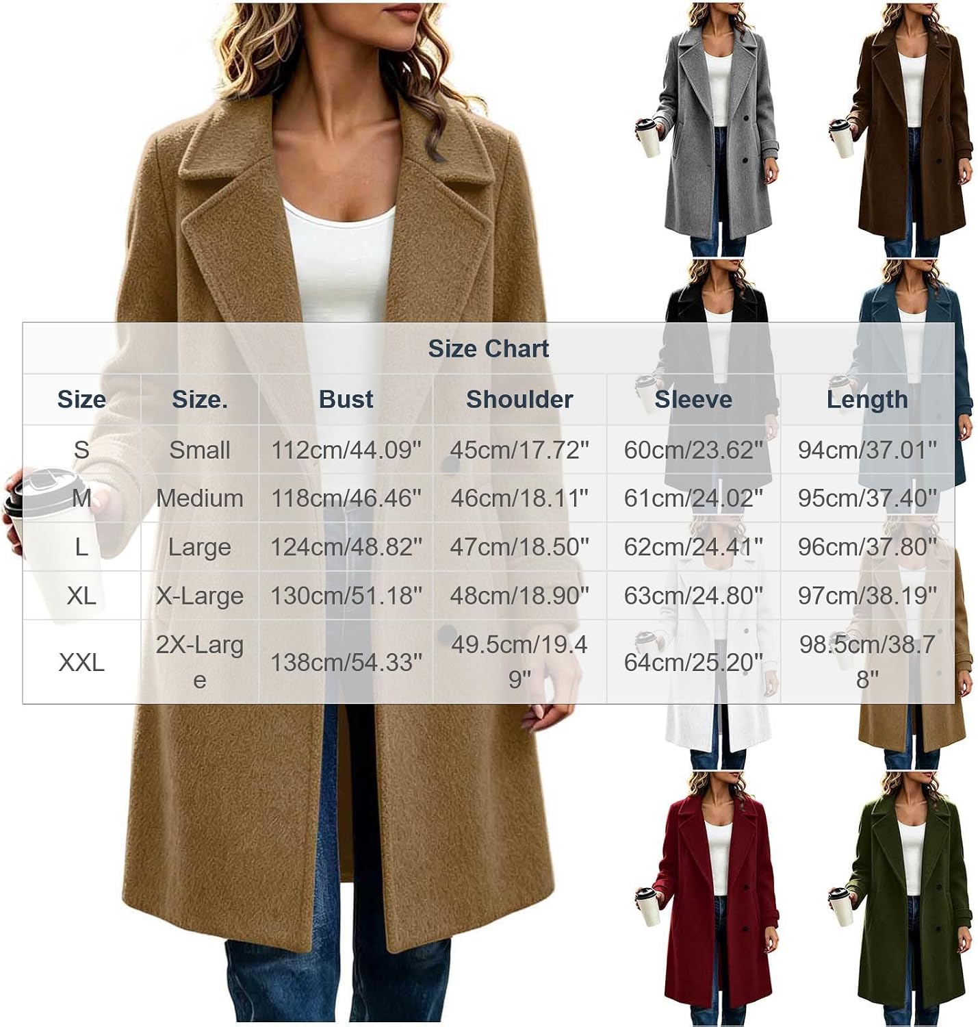 Wollmantel Damen Klassisch Zweireiher Mantel Langjacke Herbst Büro – Bild 4