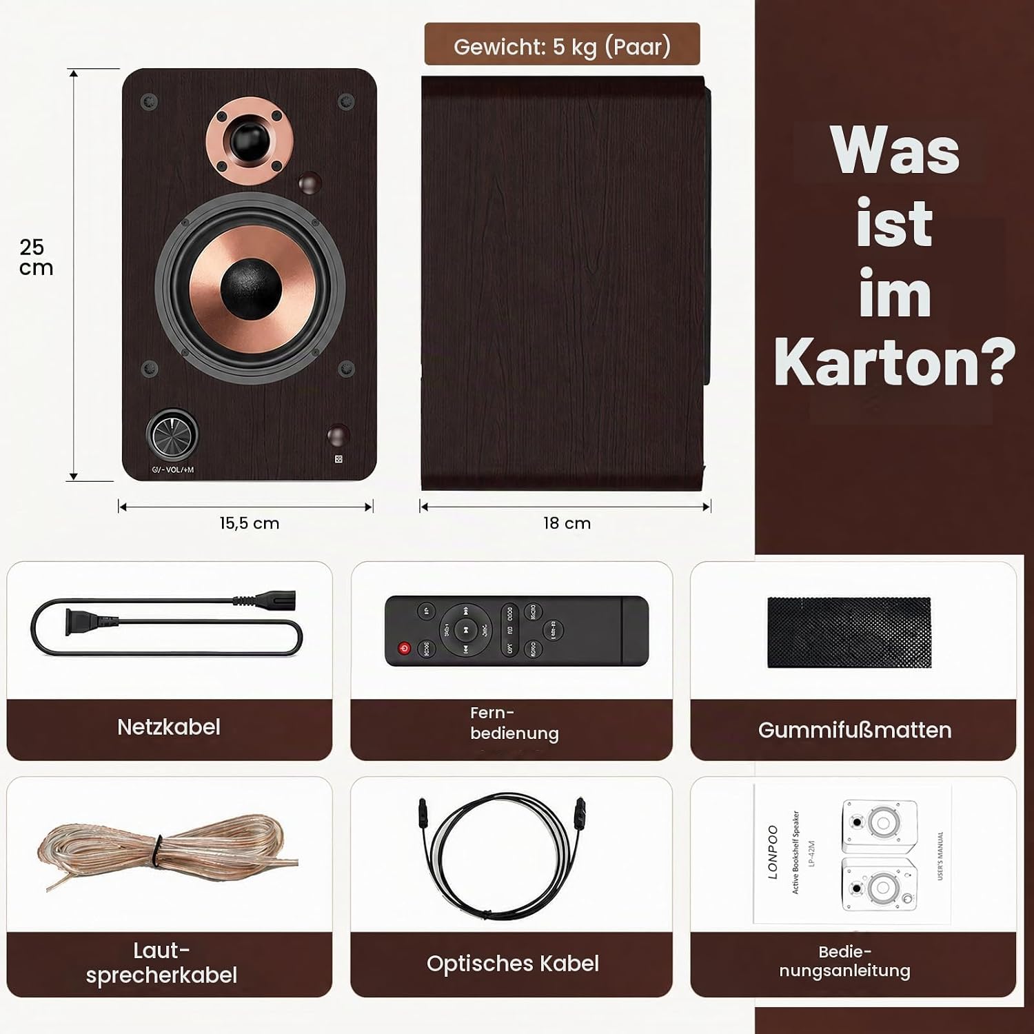 LONPOO Bluetooth Regal-Lautsprecher mit 4'' Woofer 100W Aktiv Lautsprecher – Bild 8