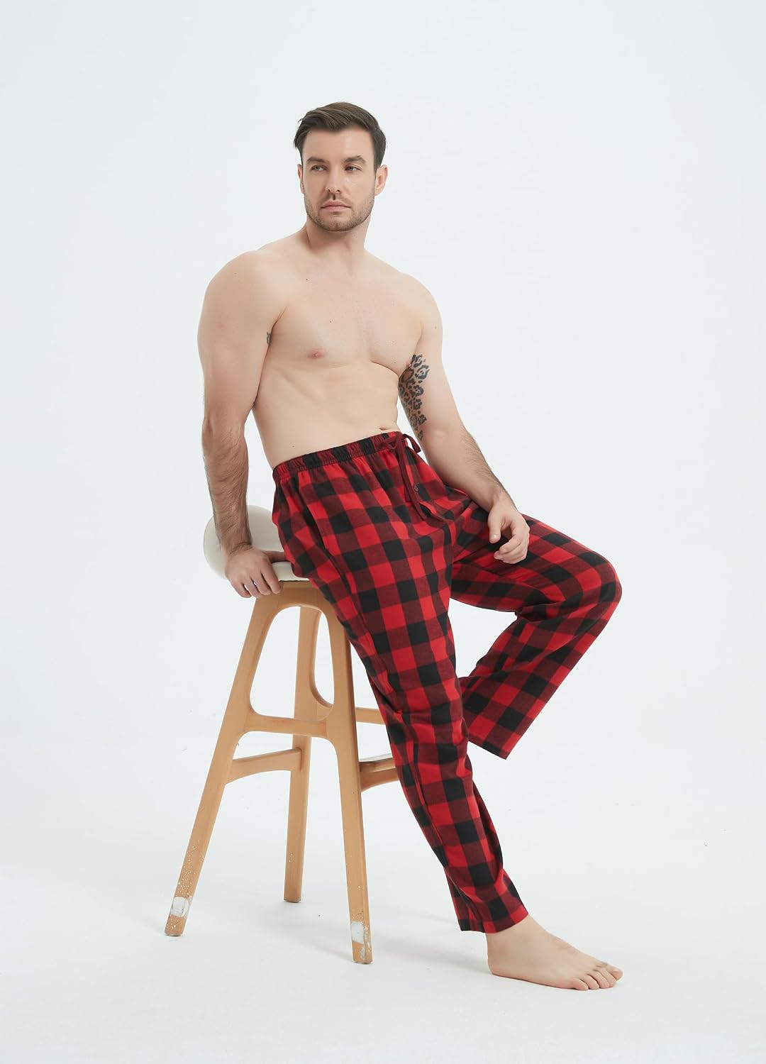 Jveyvth Herren Pyjamahose Flanell Baumwolle kariert Schlaf & Lounge Hose, PJ Hose mit Taschen und Knopfleiste – Bild 4