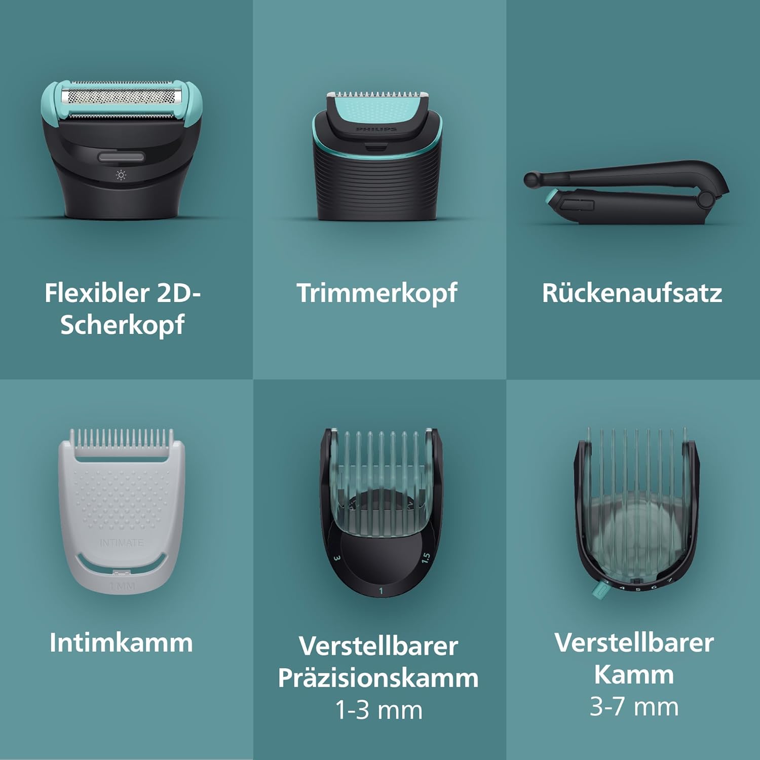Philips Bodygroom Series 7000 – Trimmer für Männer, flexiblem 2D-Scherkopf Dreifachschutz -austauschbare Scherköpfe, Nutzung im Intimbereich, 100% duschfest, 120 Min. Laufzeit, Modell BG7480/15 – Bild 3