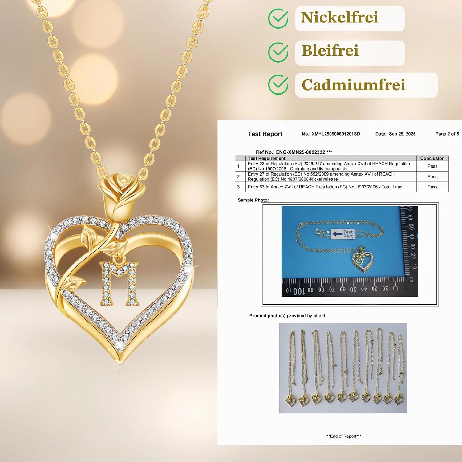 Gold Halskette Damen A-Z Buchstaben Kette Rose Herzketten Schmuck Damen – Bild 3
