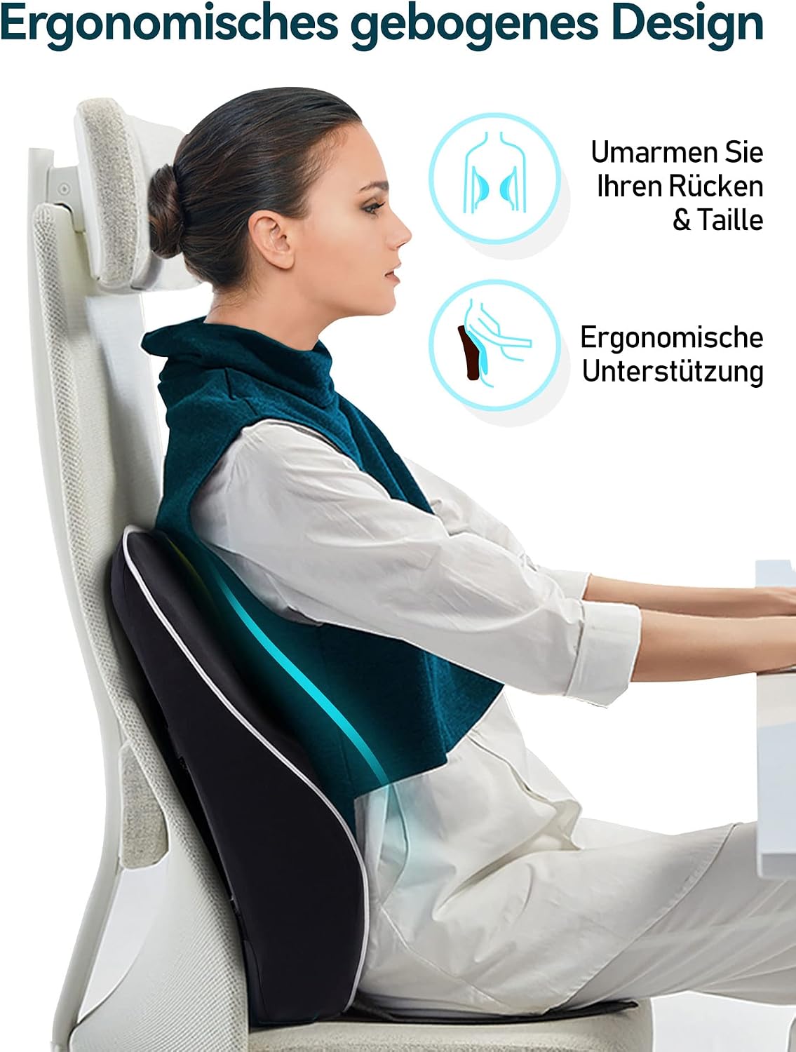 Travel Ease Ergonomisches RückenKissen aus Memory Foam, Lendenkissen für Bürostuhl, Schreibtischstuhl, mit Antistatischem, hautfreundlichem Bezug und für eine Bequeme Sitzhaltung (Schwarz) – Bild 3