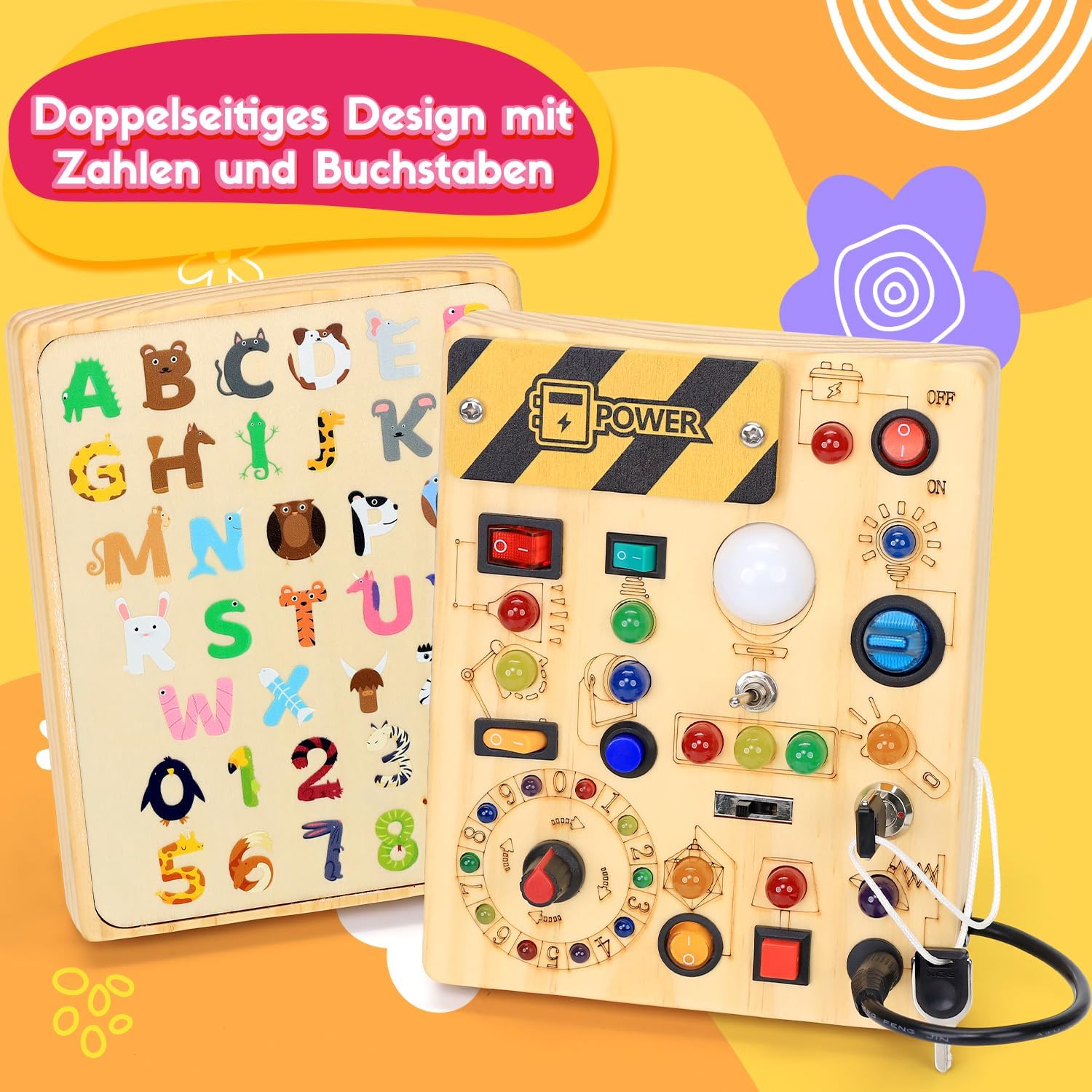 EchoToys Montessori Spielzeug Busy Board ab 1 Jahr Activity Board aus Holz – Bild 4