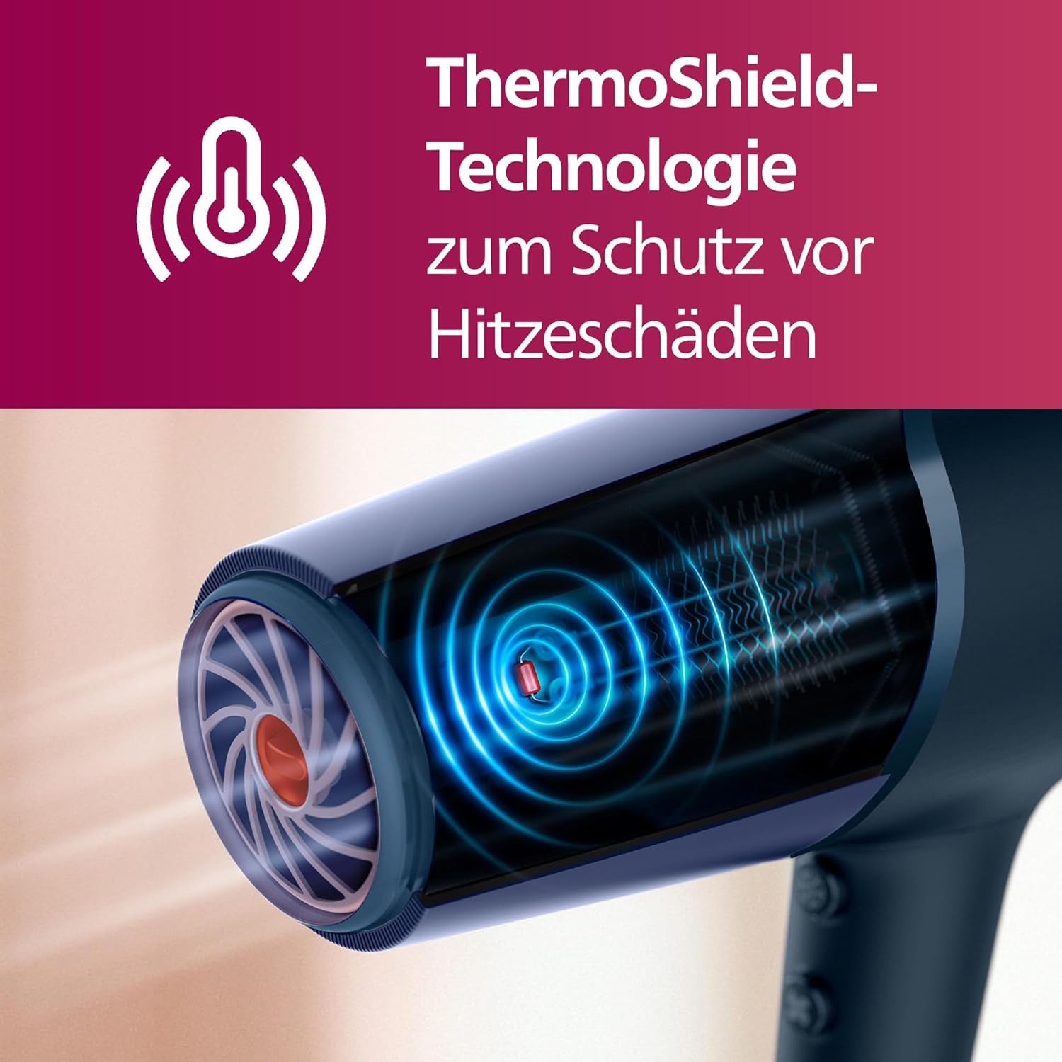 Philips Haartrockner 5000 Series, ThermoShield Technologie, Ionisierungsfunktion, 2.300 W, Metallic-Blau, mit 9-mm- und 11-mm-Stylingdüse, Volumendiffusor, BHD510/20 – Bild 2