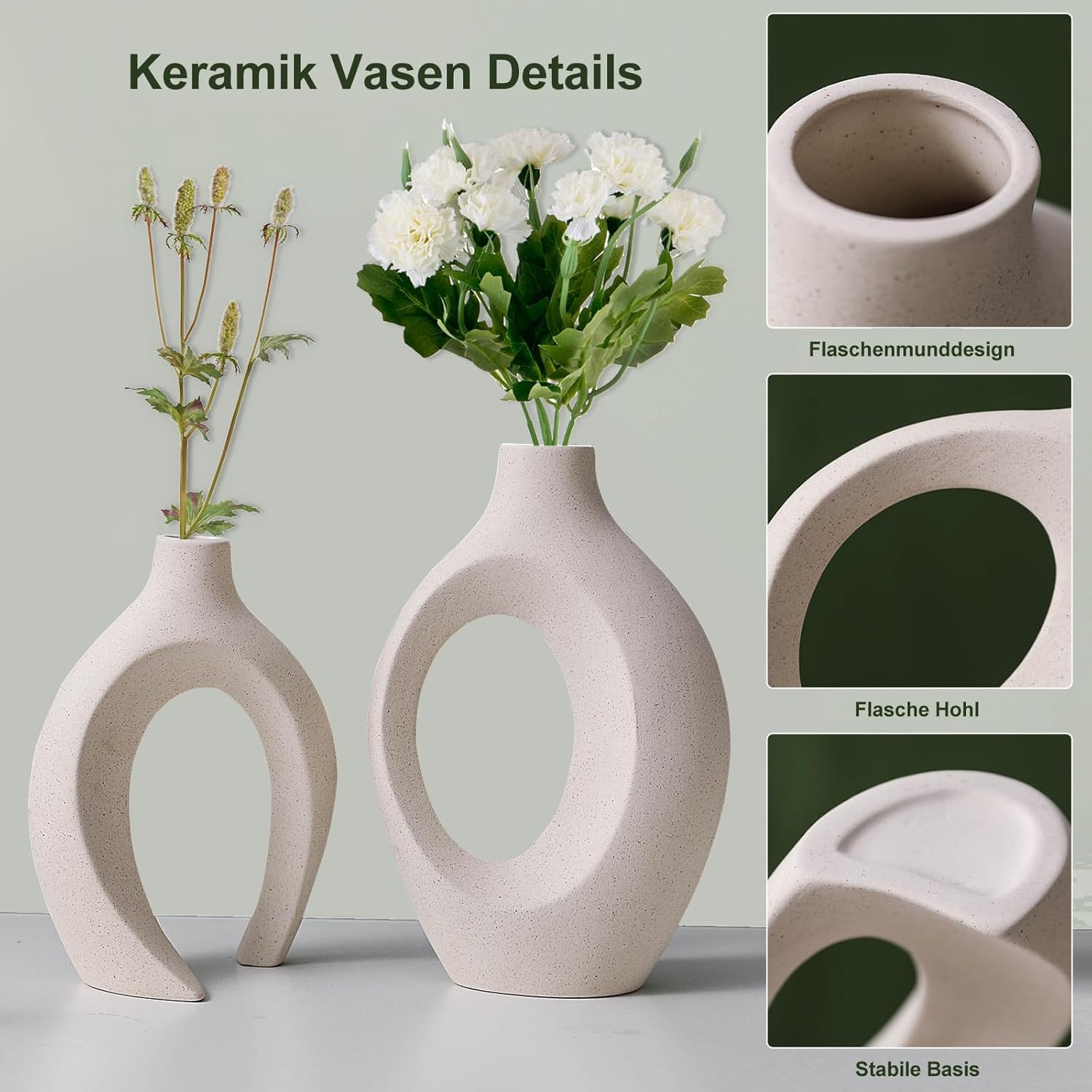 Keramik Vase, SUKIYPO 2er Set Moderne Hohle Vasen, Nordische Vasen Deko – Bild 5