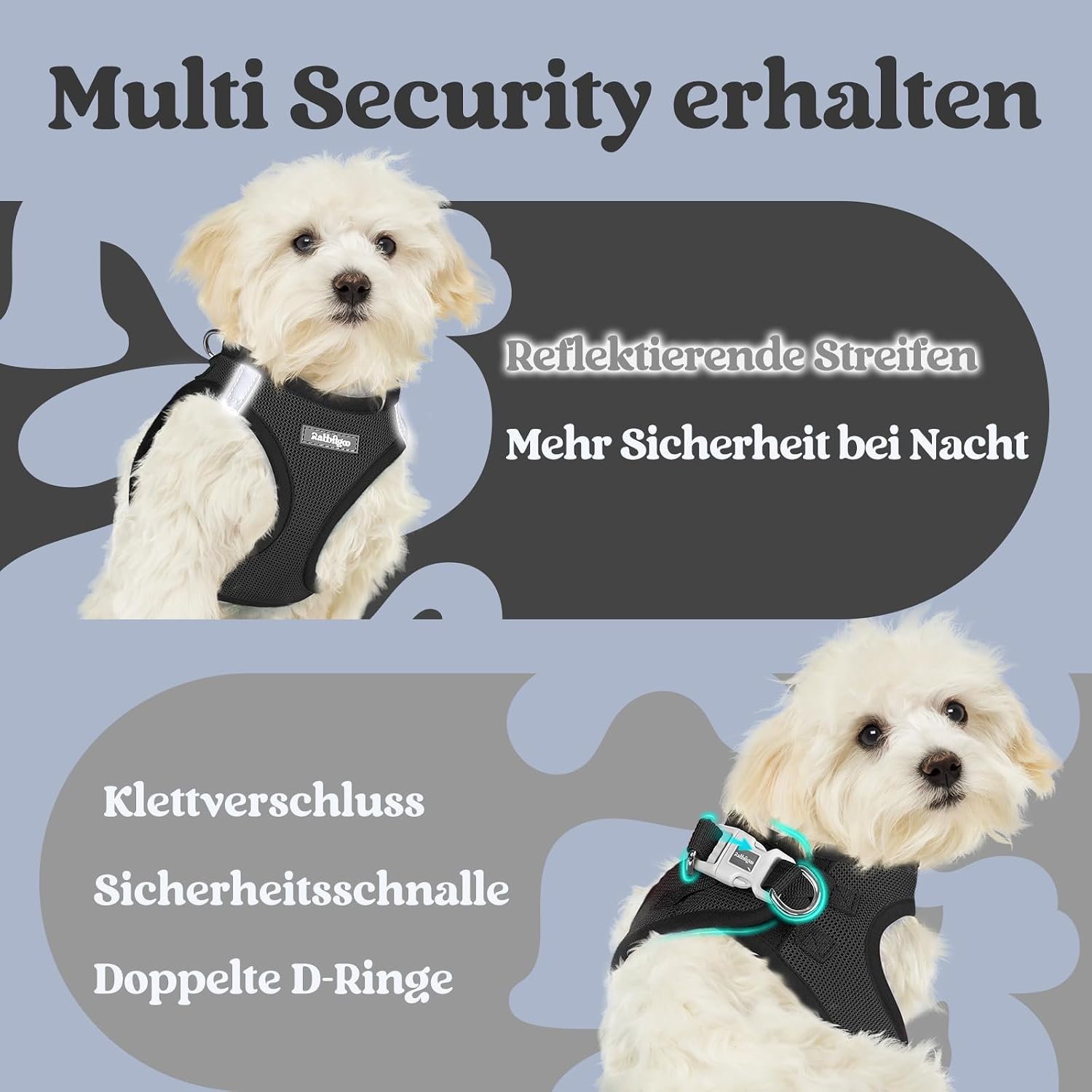 rabbitgoo Hundegeschirr Kleine Hunde, Step-in Weiches Mesh, Schwarz – Bild 8