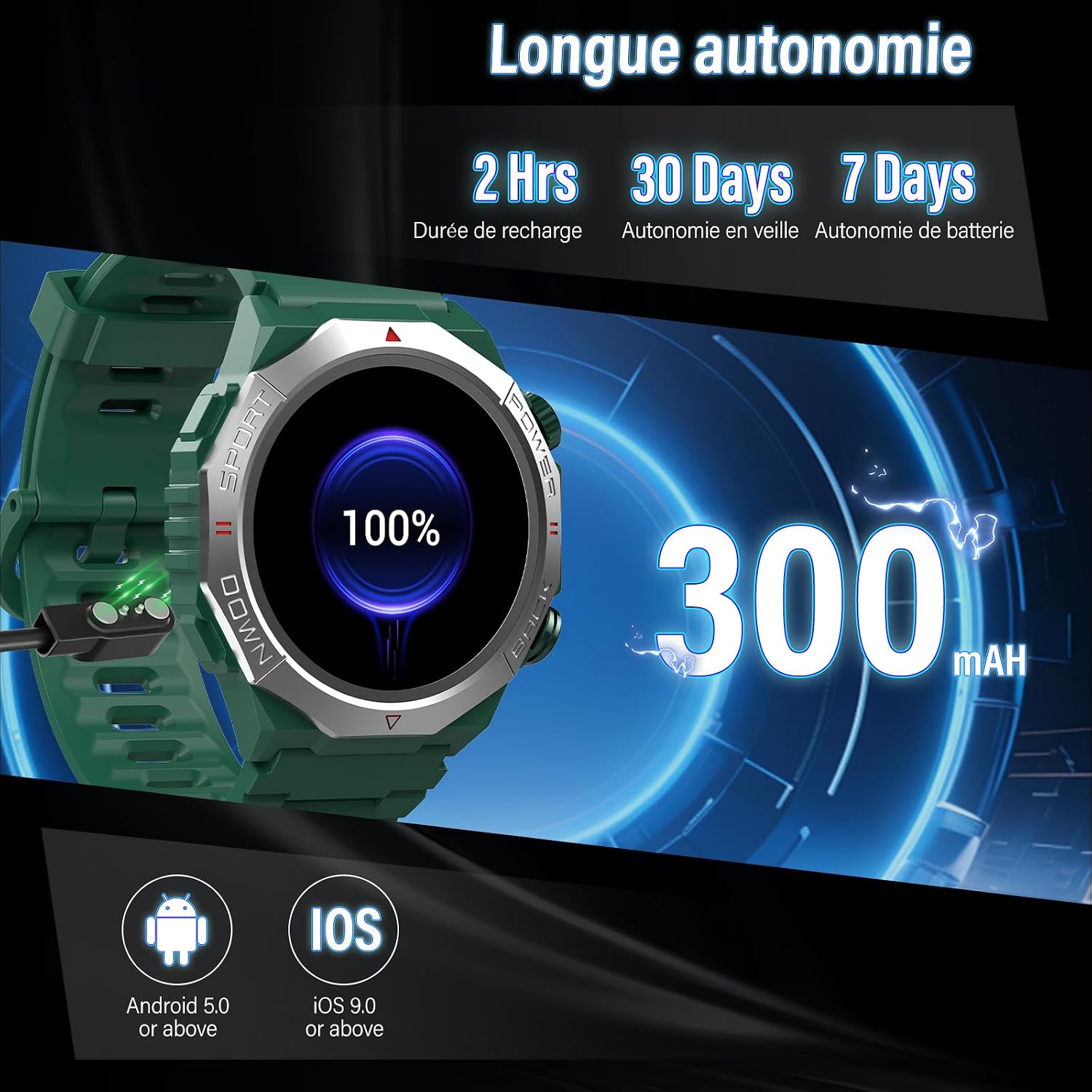 Soudorv Smart Uhren für Männer (Antwort/Anruf), 1,39" HD Militär Smartwatch, Ultra-Lange Batterie Fitness-Uhr, 110+Sport/Herzfrequenz/Schlafmonitor/IP68 wasserdicht Android iOS Grün – Bild 3