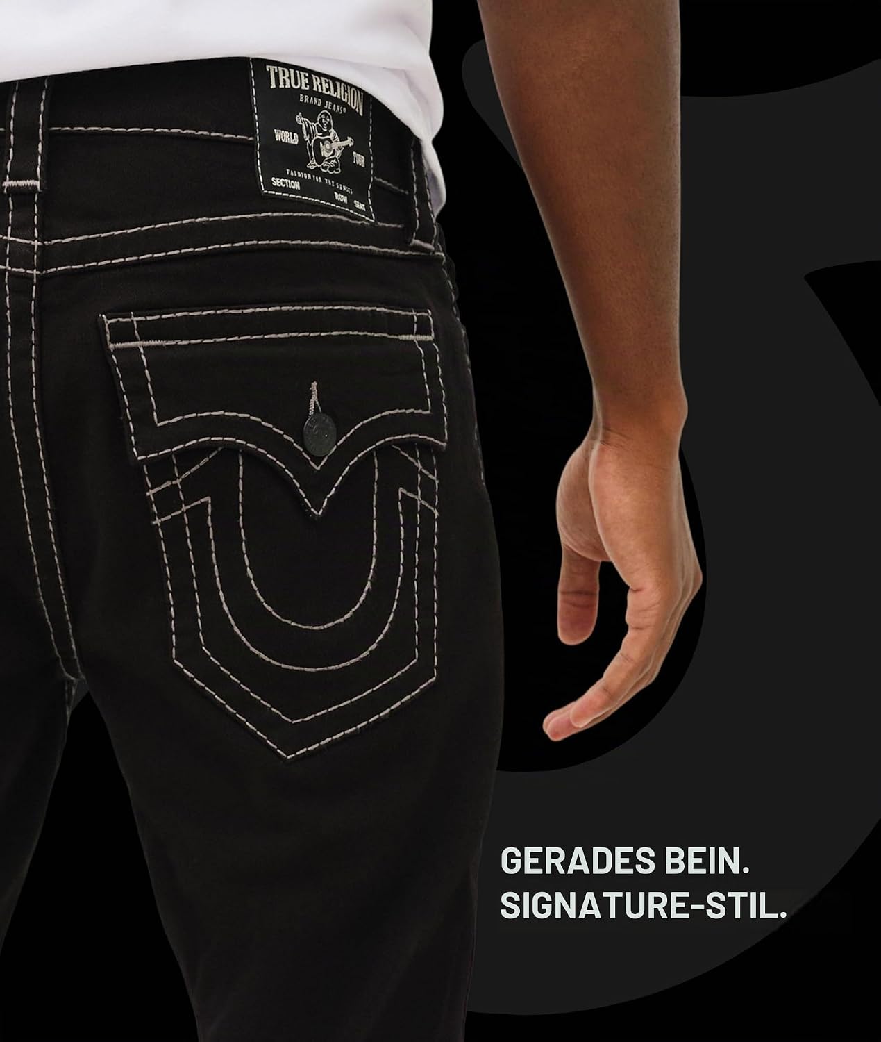 True Religion Herren Jeans 'Ricky Big T Straight Leg' mit Gesäßtaschen mit Patte – Bild 3