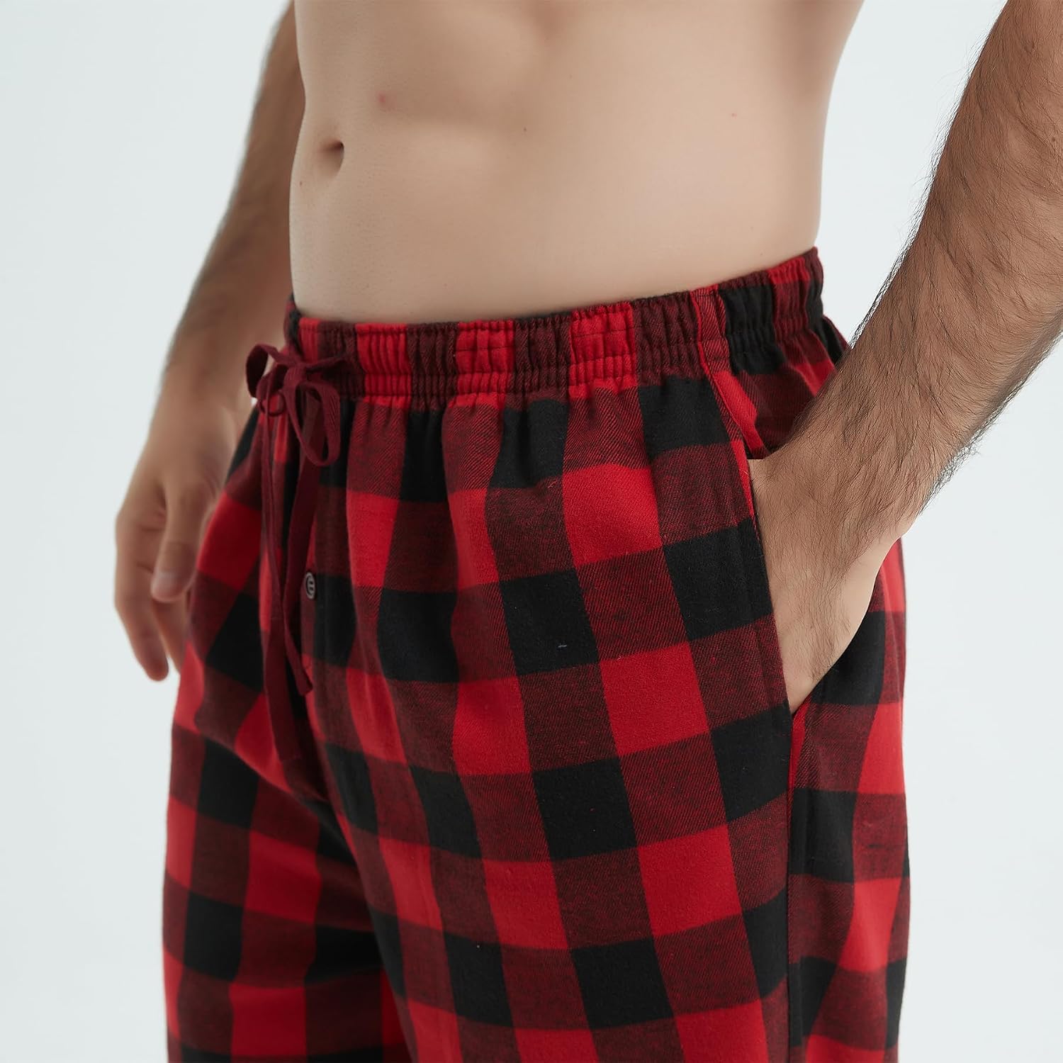 Jveyvth Herren Pyjamahose Flanell Baumwolle kariert Schlaf & Lounge Hose, PJ Hose mit Taschen und Knopfleiste – Bild 5
