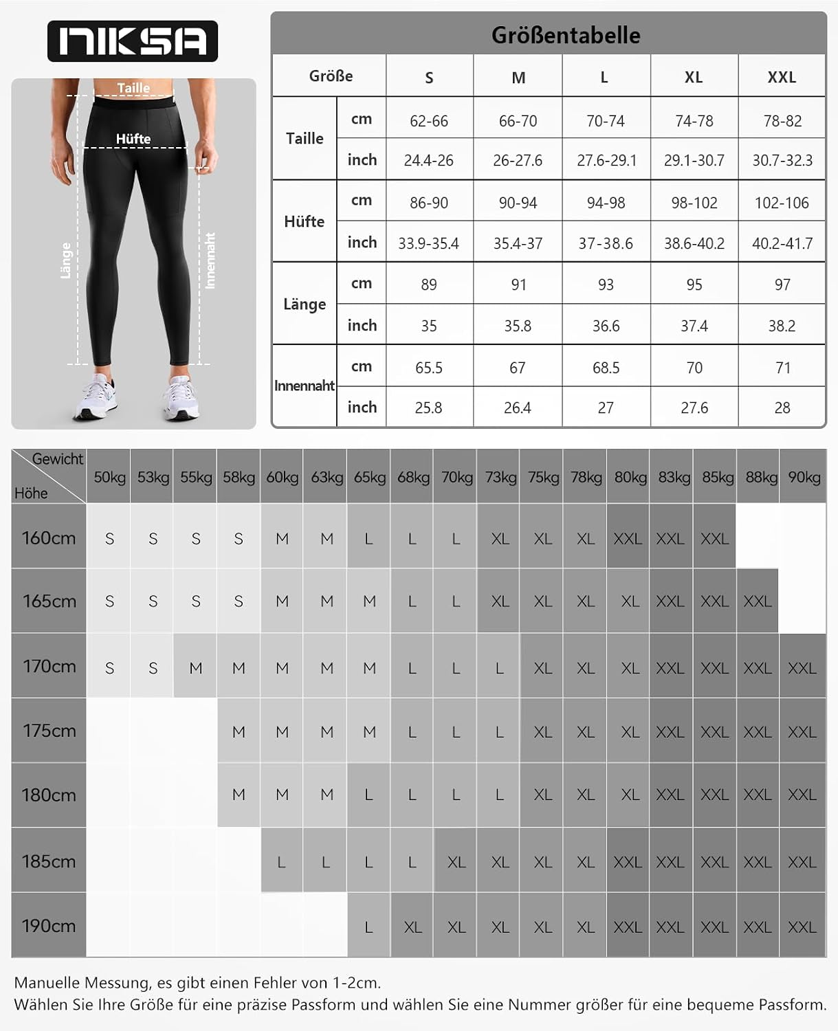 Niksa Sport Leggings männer 2er Pack,Laufhose Tight Lange Unterhose Quick Dry Kompression Hose für Fitness Gym Joggen – Bild 7