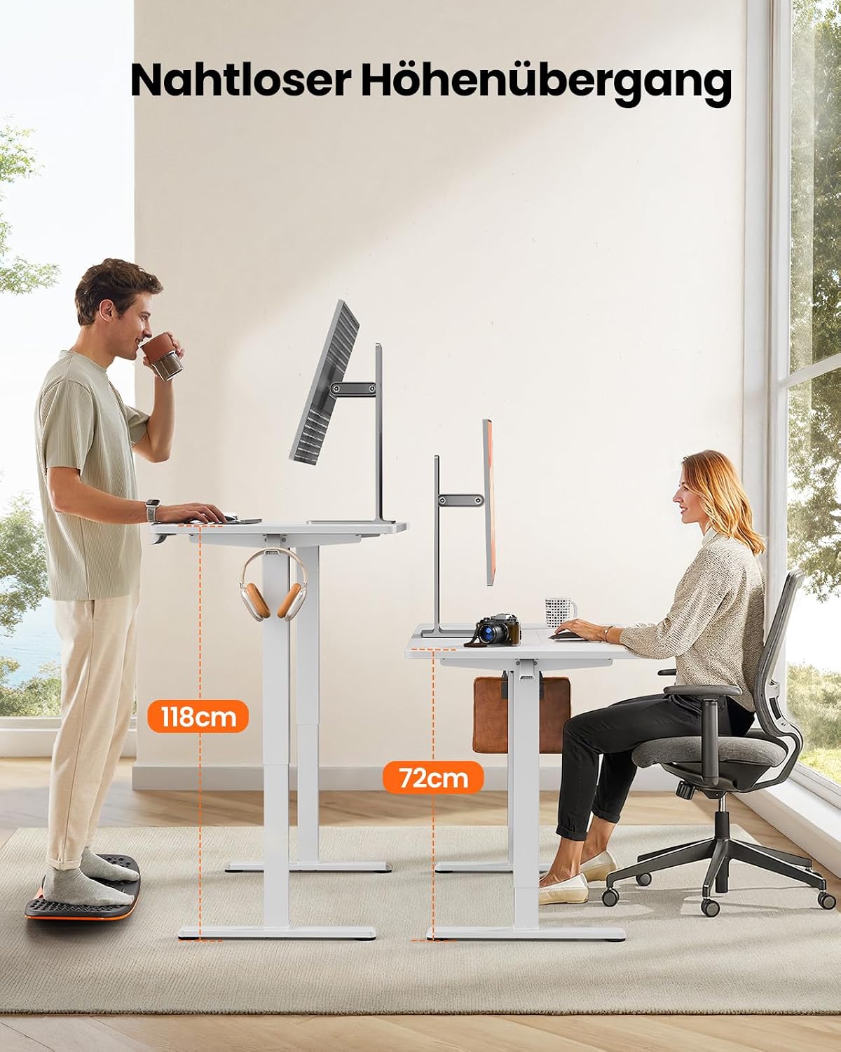 ErGear Höhenverstellbarer Schreibtisch 140x70cm 4-Speicher Geteilte Platte – Bild 3