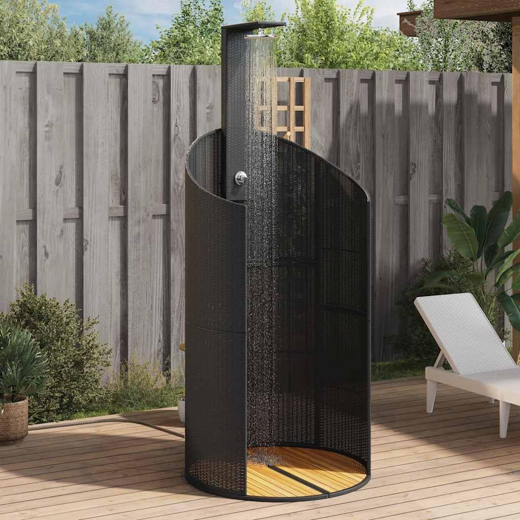 vidaXL Gartendusche Schwarz 100x100x241,5 cm Poly Rattan Akazienholz – Bild 2