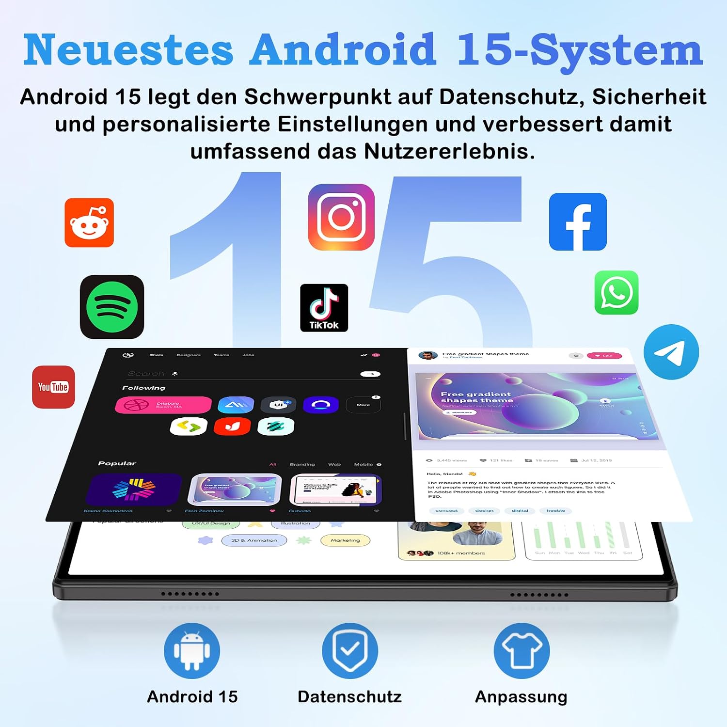 Android 15 Tablet mit Tastatur und Maus, Gemini AI Tablet 10,1 Zoll,Schwarz – Bild 3