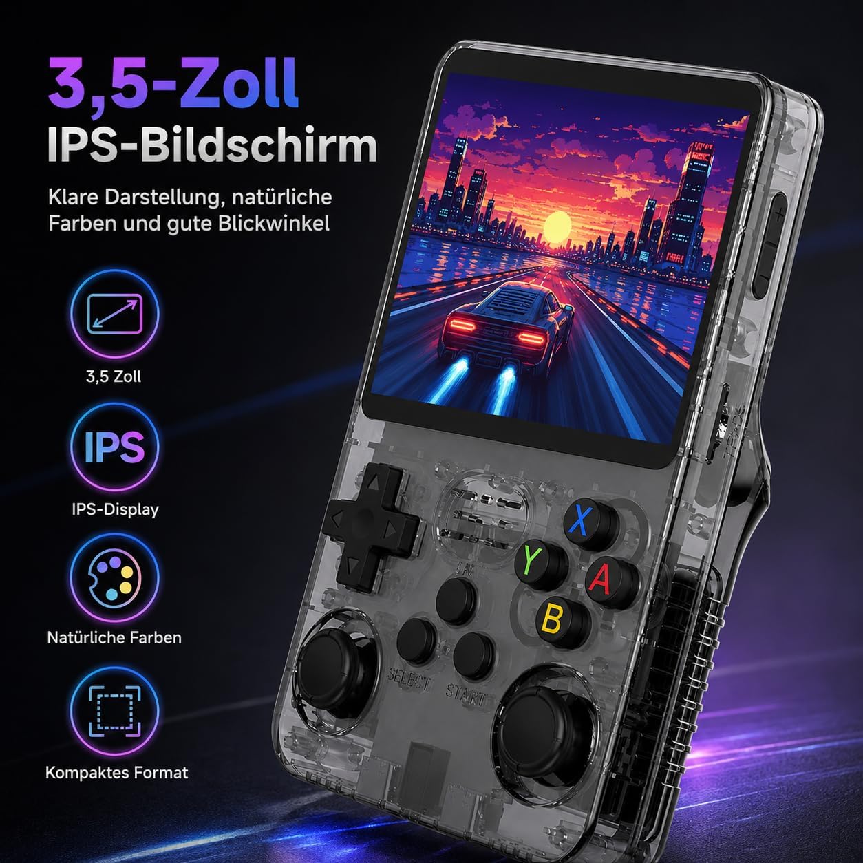 Retro Handheld Konsole 3,5" IPS Spielkonsole (Schwarz) – Bild 2