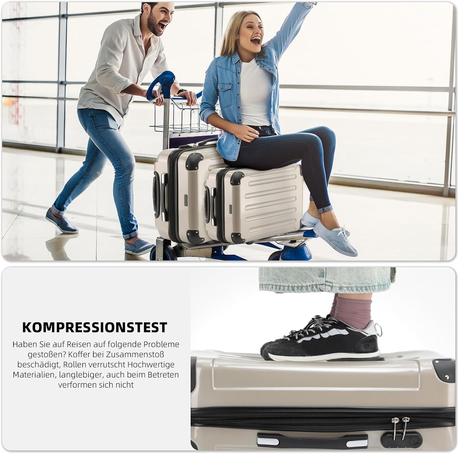 BEIBYE Zwillingsrollen 2048 Hartschale Trolley Koffer Reisekoffer Taschen Gepäck in M-L-XL-Set (Champagner, L) – Bild 7