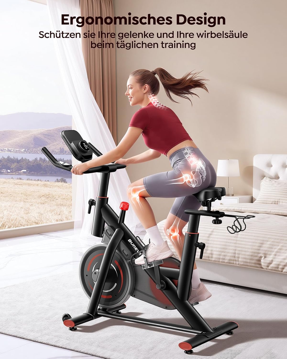 Heimtrainer Fahrrad mit LCD-TouchDisplay, App & Pulsmessung – Bild 5
