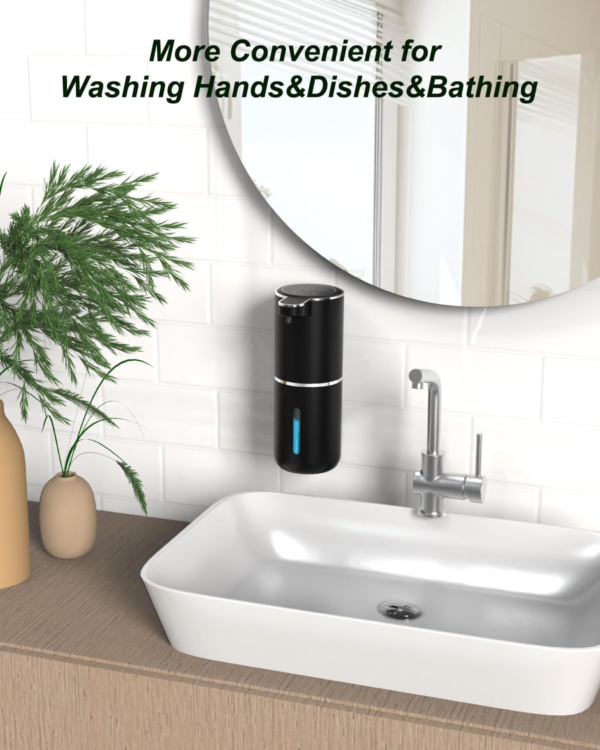 Dalugo Automatischer Seifenspender, USB C Wiederaufladbar Mit Wandbefestigung 380ml, Elektrisch Mit Sensor, 4 Stufen Verstellbar, Schwarz für Küche Badezimmer – Bild 7