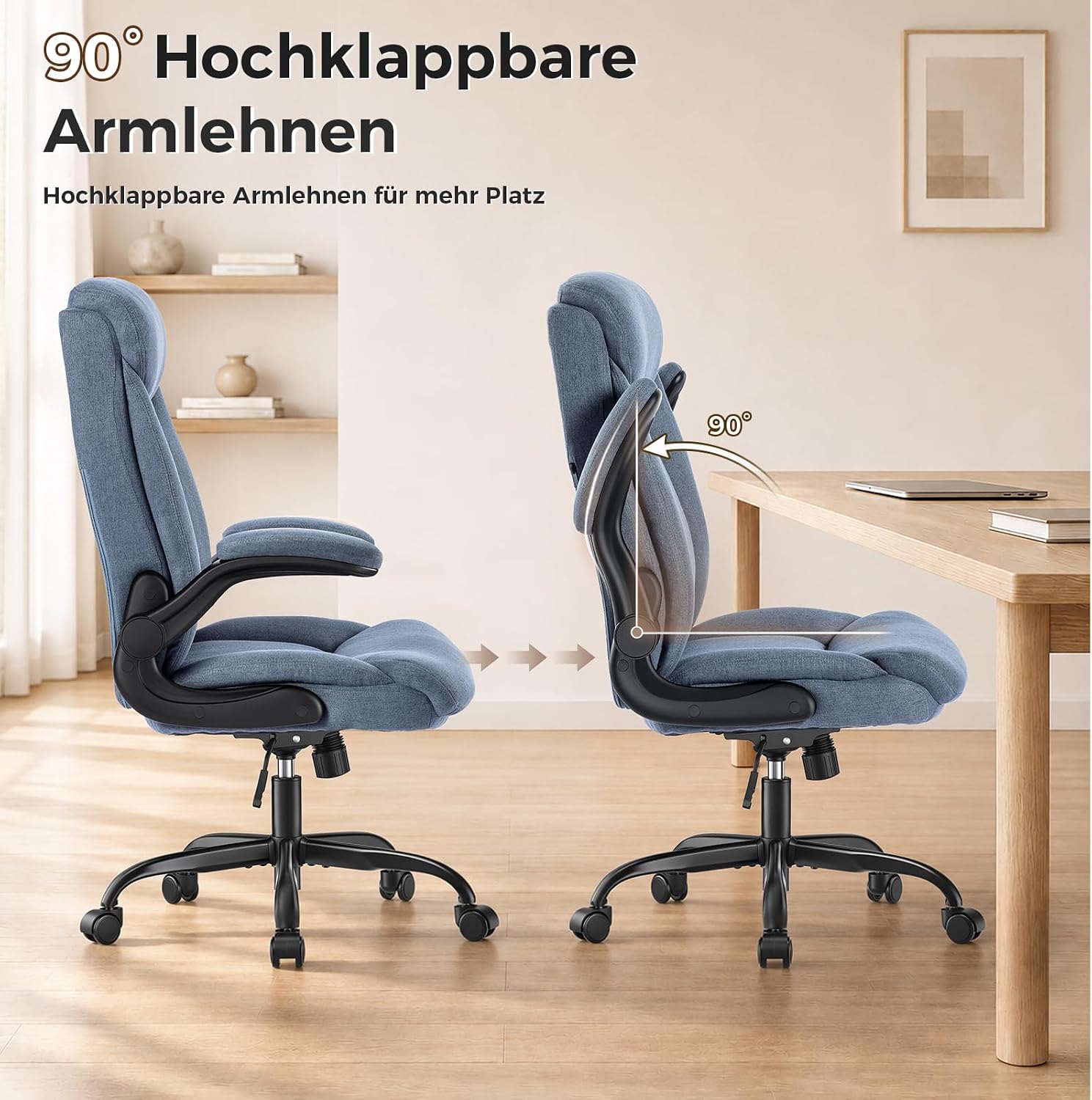 MZLEE Ergonomischer Bürostuhl Blau Stoff, für Arbeitszimmer & Home‑Office – Bild 4