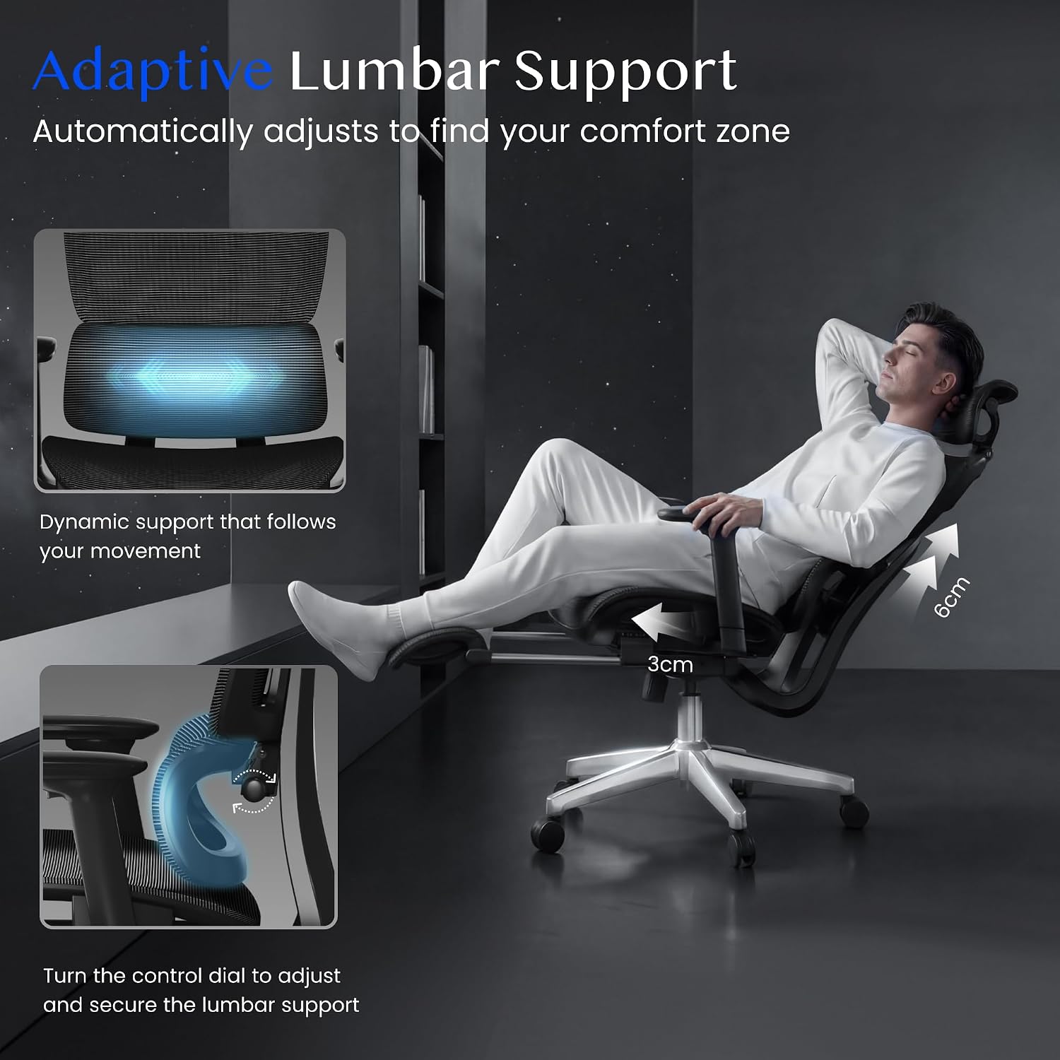 FLEXISPOT Ergonomischer Bürostuhl ErgoX Lite Schwarz – Bild 4